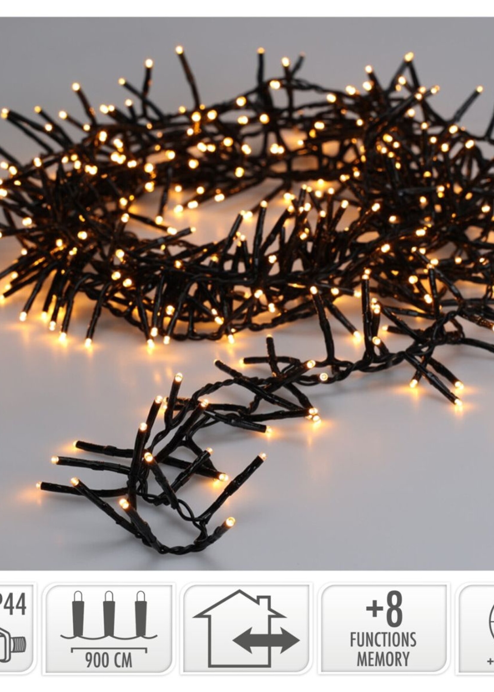 Maxi Cluster Kerstverlichting - 600 led - 9m - extra warm wit - Timer - Lichtfuncties - Geheugen - Buiten