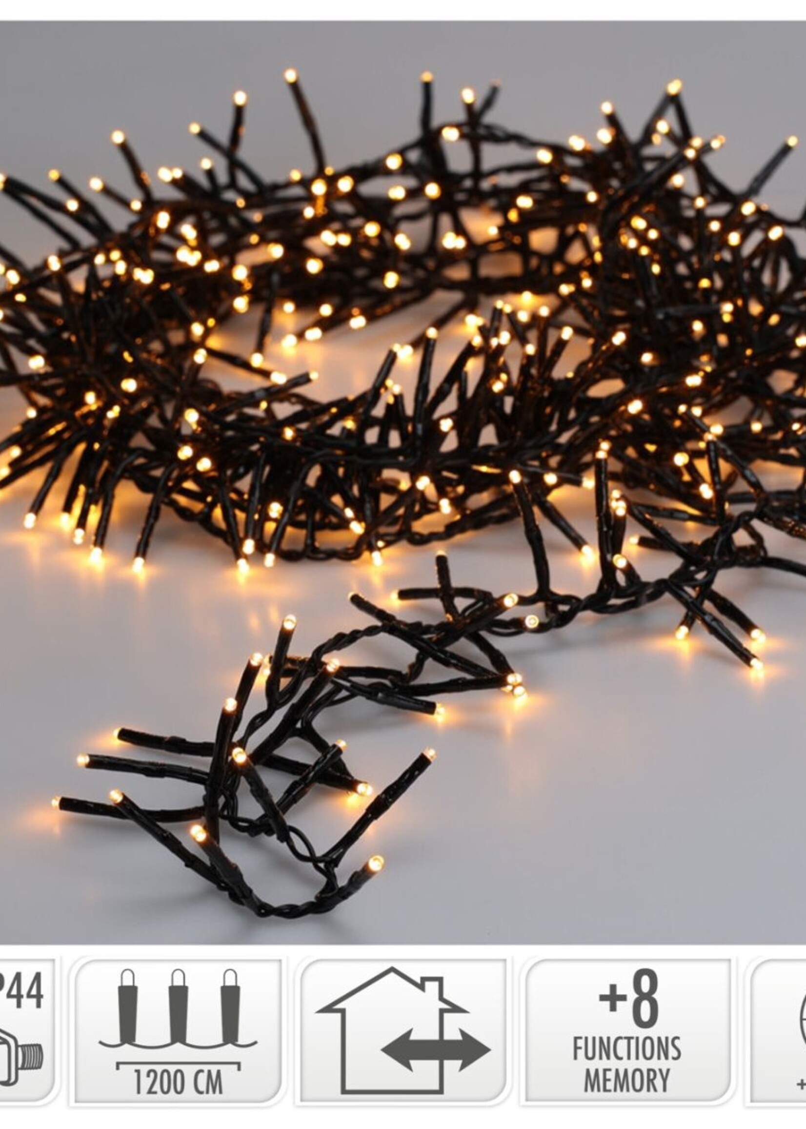 Maxi Cluster Kerstverlichting - 800 led - 12m - extra warm wit - Timer - Lichtfuncties - Geheugen - Buiten