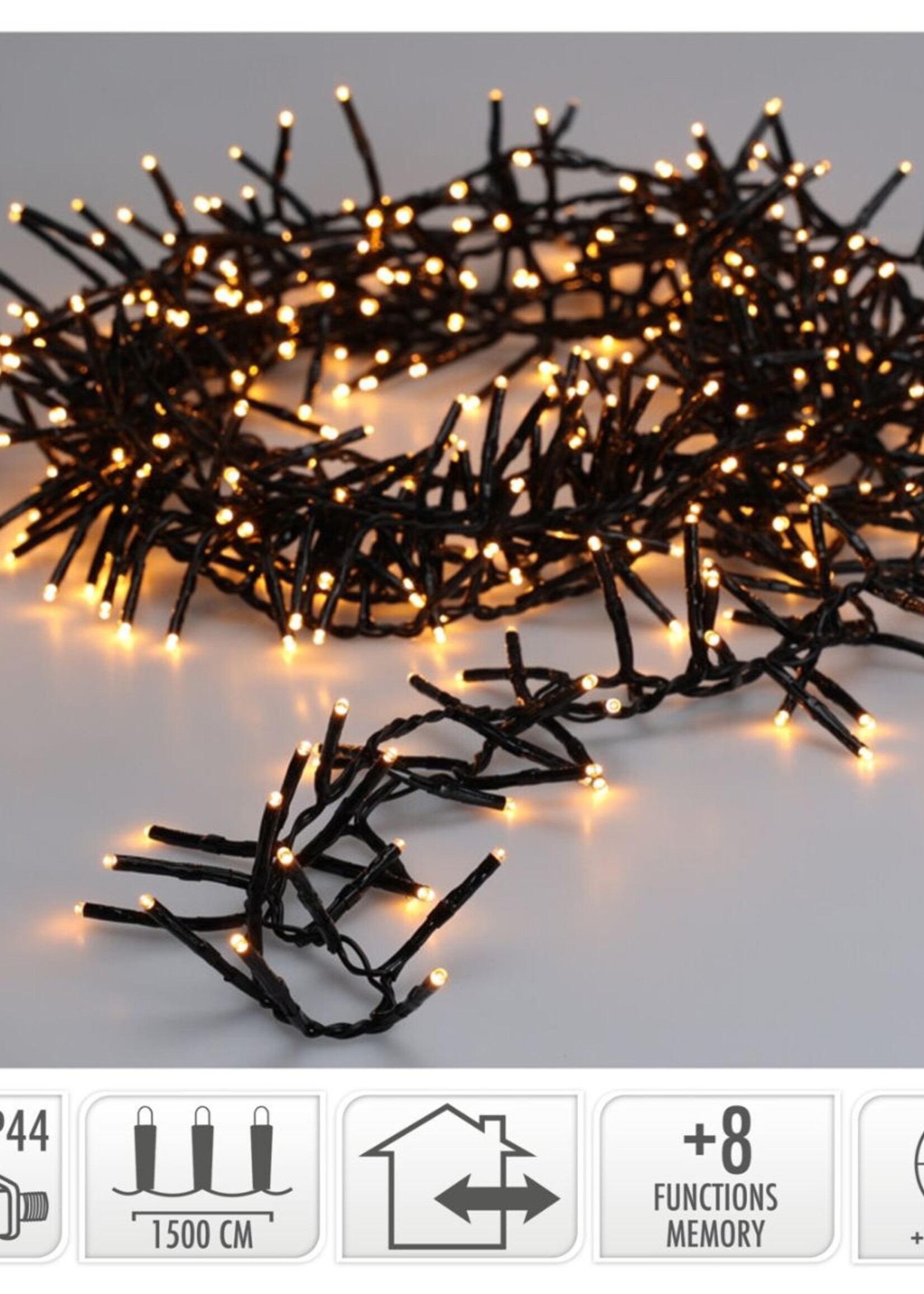 Maxi Cluster Kerstverlichting - 1000 led - 15m - extra warm wit - Timer - Lichtfuncties - Geheugen - Buiten