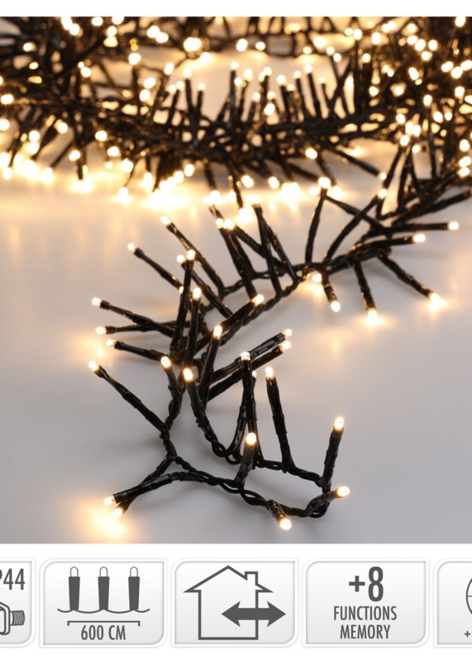 Maxi Cluster Kerstverlichting - 400 led - 6m - warm wit - Timer - Lichtfuncties - Geheugen - Buiten
