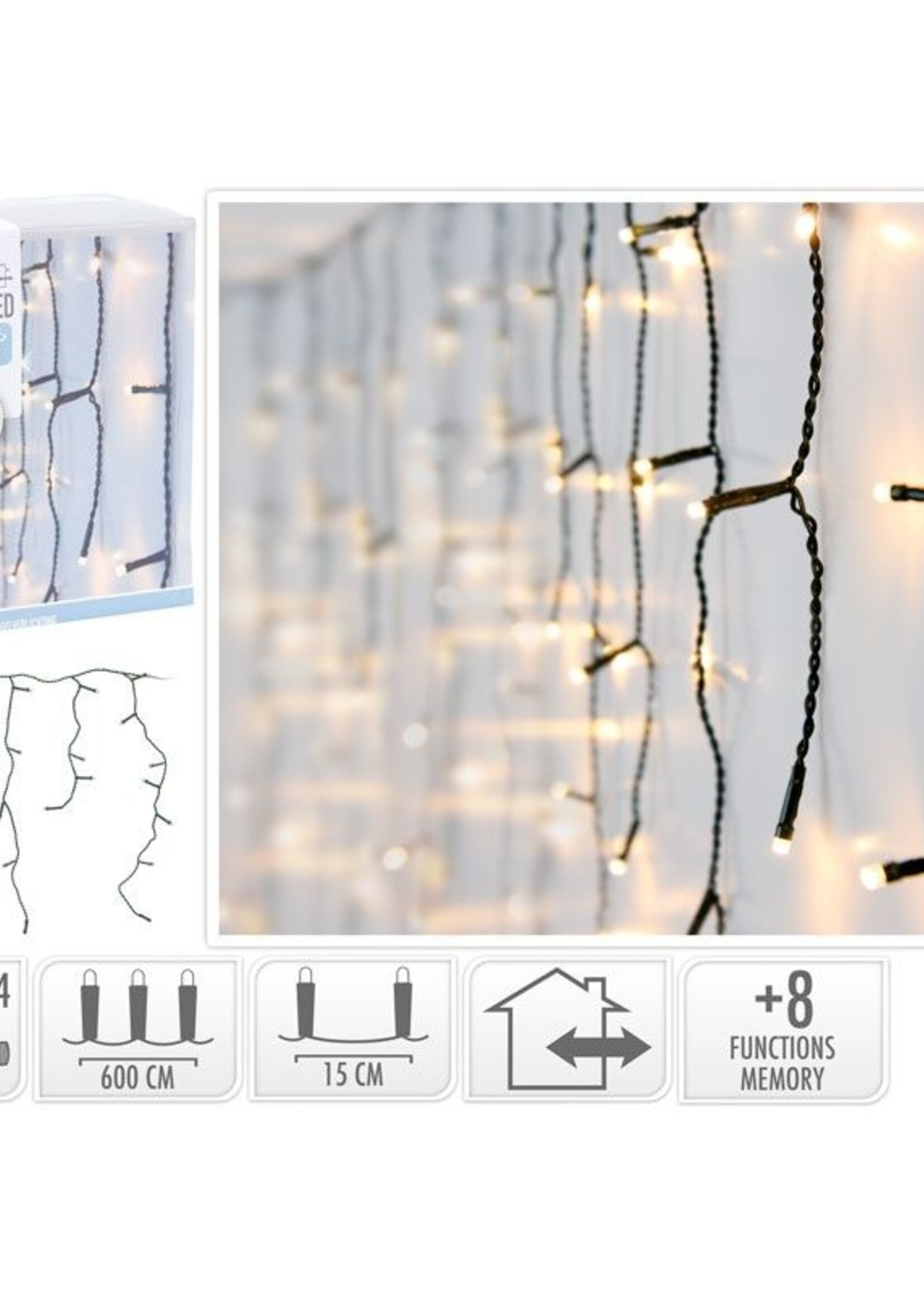 IJspegel verlichting - 180 LED - 6 meter - warm wit - 8 lichtfuncties