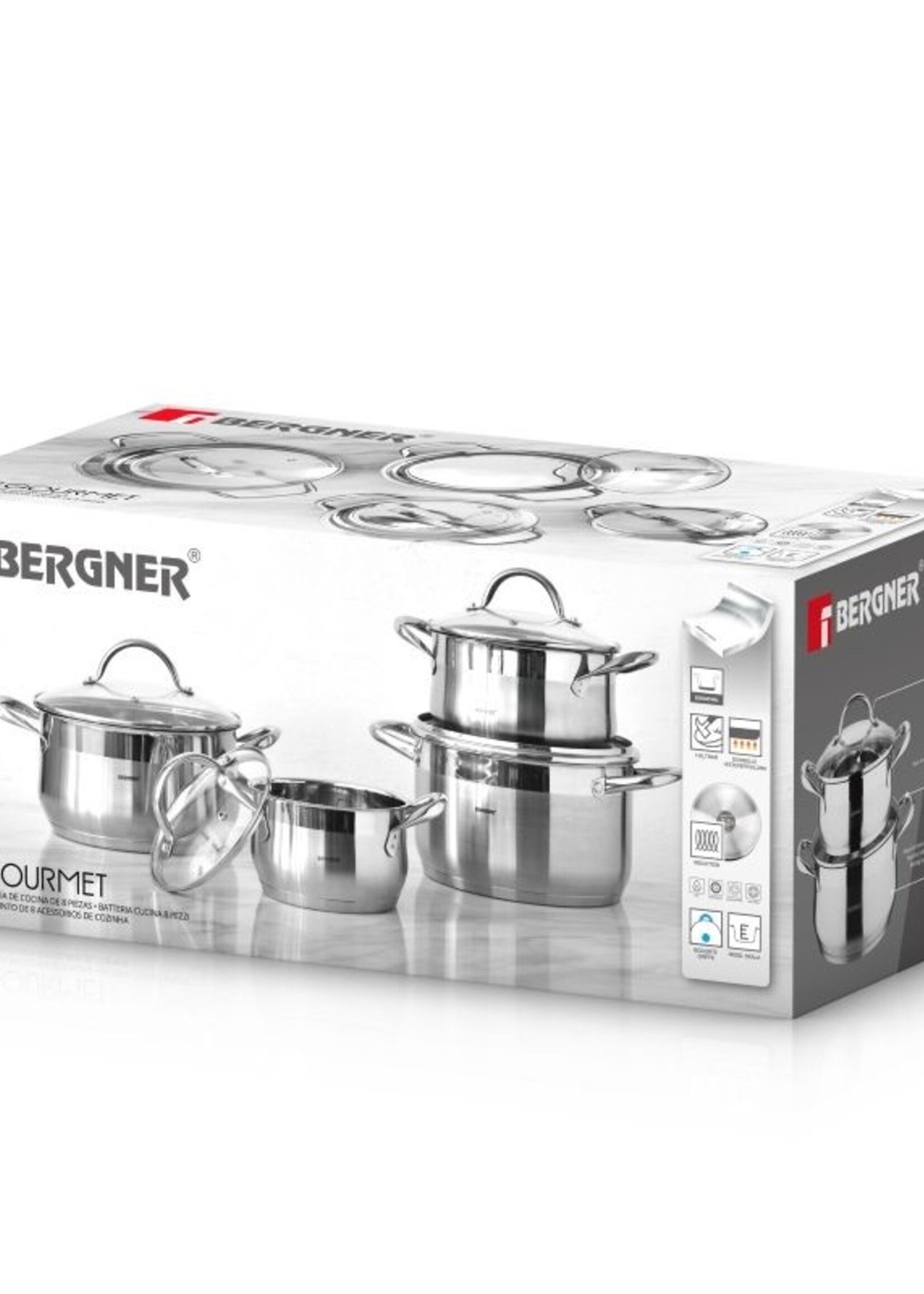 Bergner RVS Pannenset Gourmet - 4 Kookpannen met Deksels - Inductie