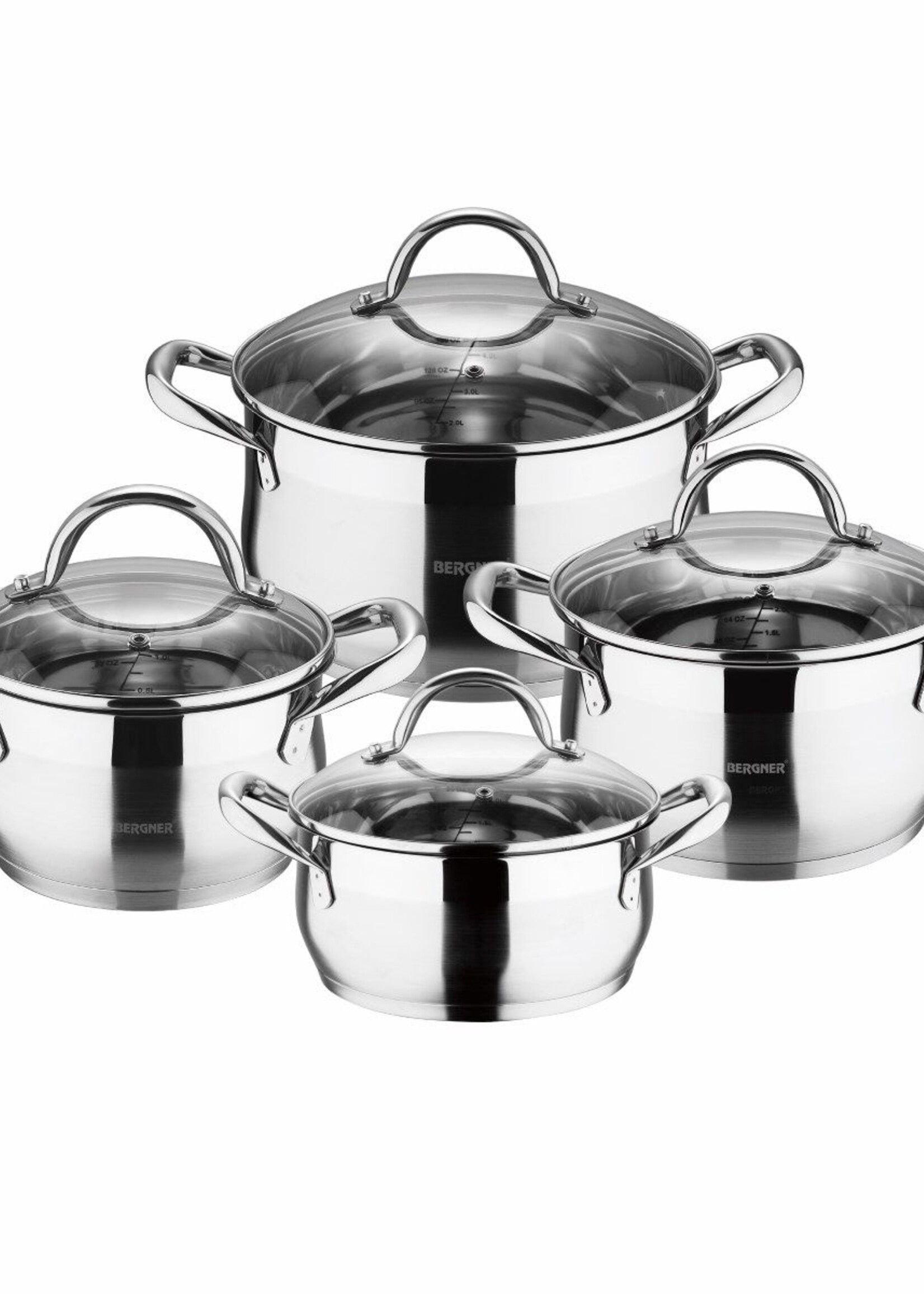 Bergner RVS Pannenset Gourmet - 4 Kookpannen met Deksels - Inductie