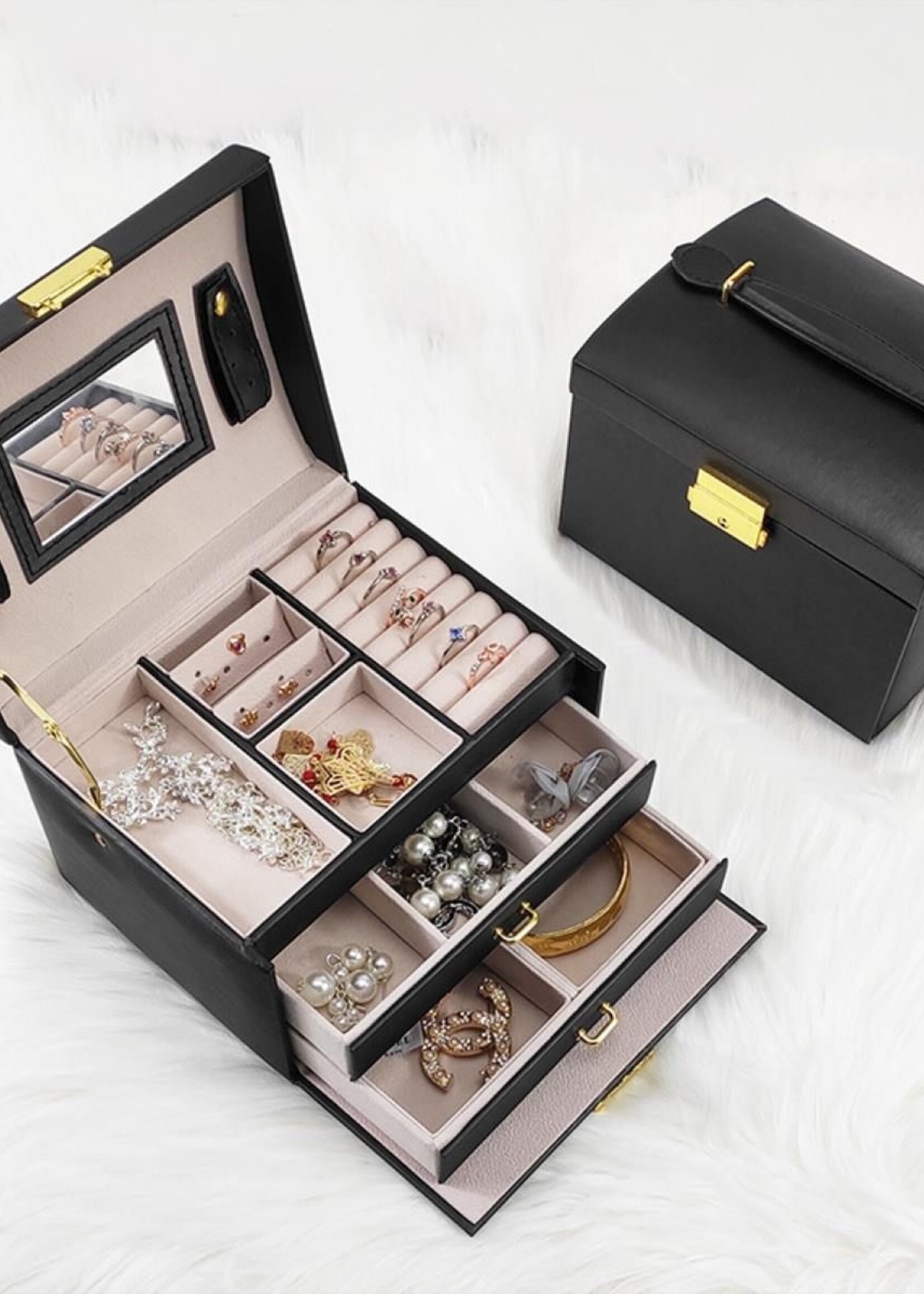 Ceruzo Sieradendoos met Spiegel - Juwelenkistje - zwart