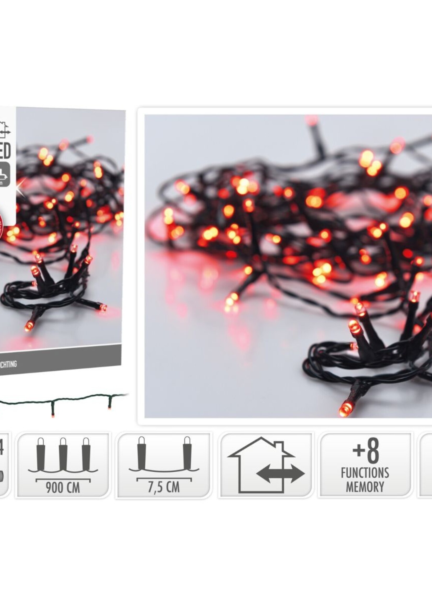 Kerstverlichting 120 led- 9m - rood - Timer - Lichtfuncties - Geheugen - Buiten