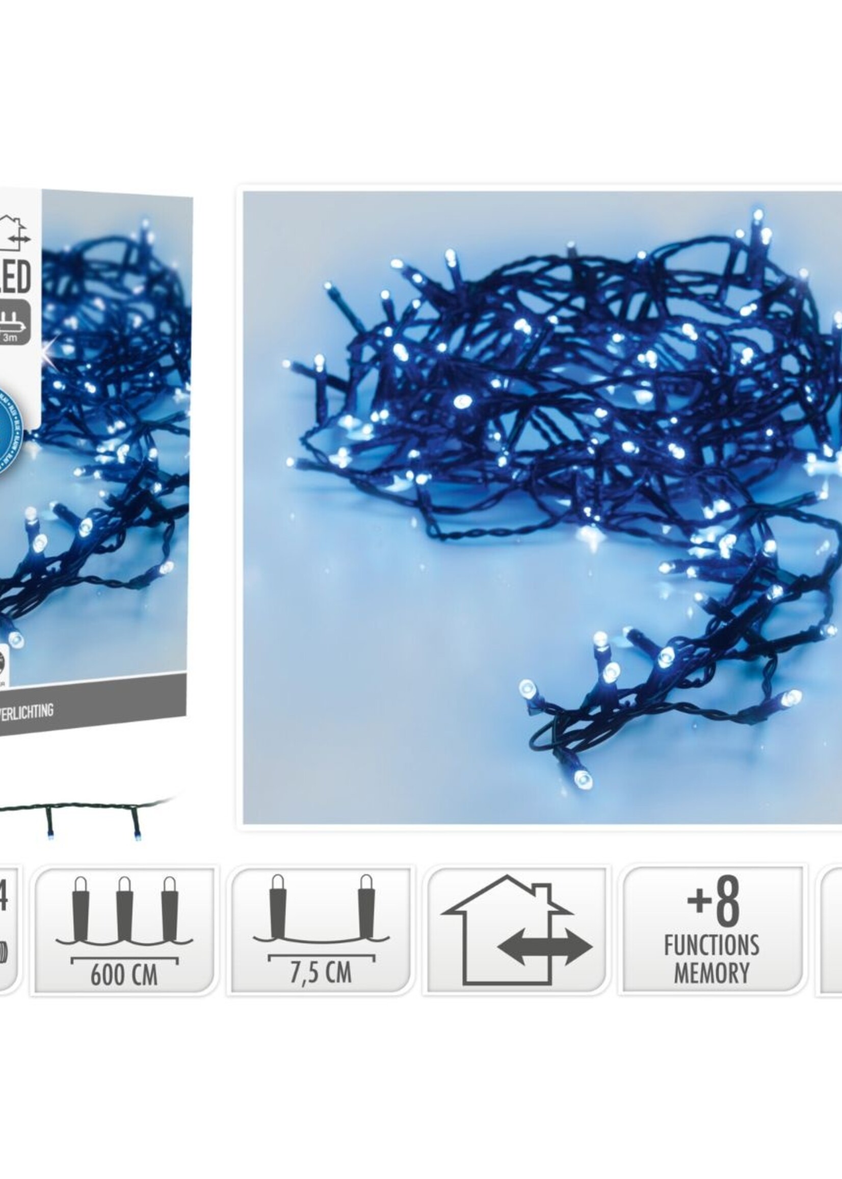 Kerstverlichting 80 led- 6m - blauw - Timer - Lichtfuncties - Geheugen - Buiten