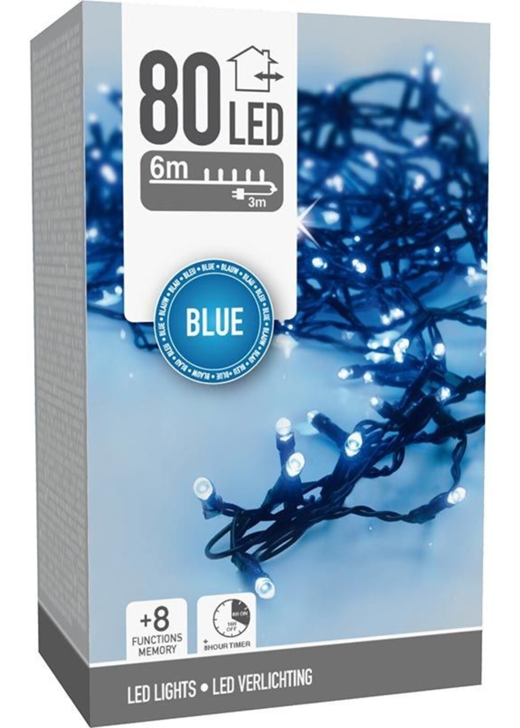 Kerstverlichting 80 led- 6m - blauw - Timer - Lichtfuncties - Geheugen - Buiten
