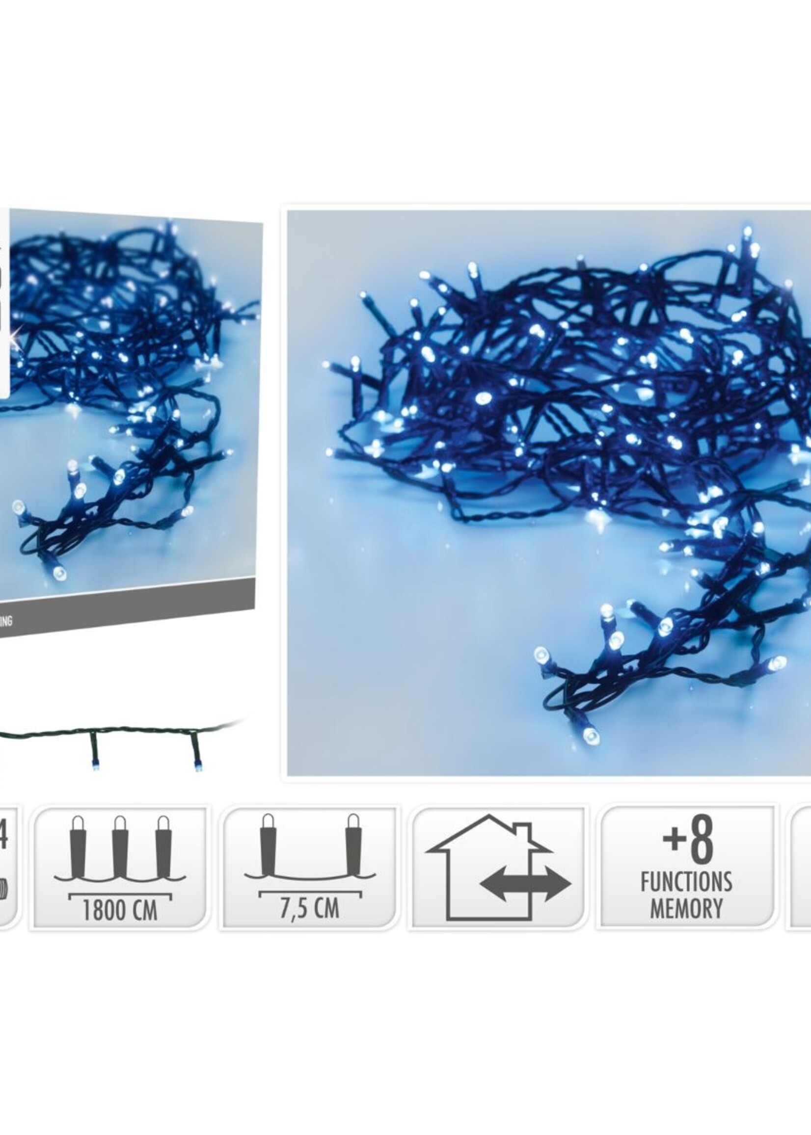 Kerstverlichting 240 led- 18m - Blauw - Timer - Lichtfuncties - Geheugen - Buiten
