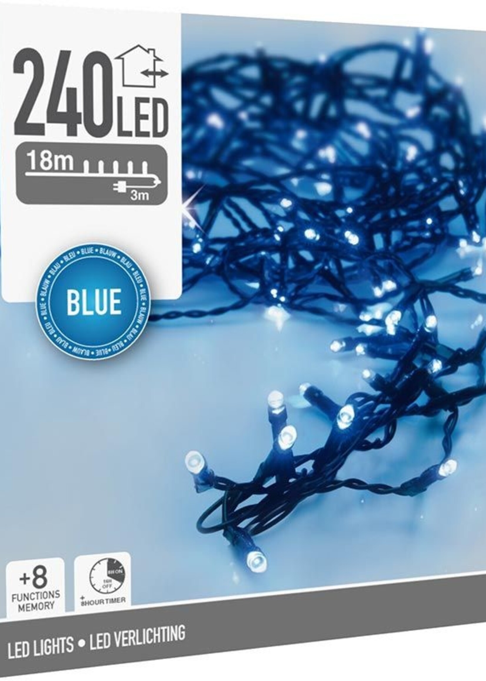 Kerstverlichting 240 led- 18m - Blauw - Timer - Lichtfuncties - Geheugen - Buiten