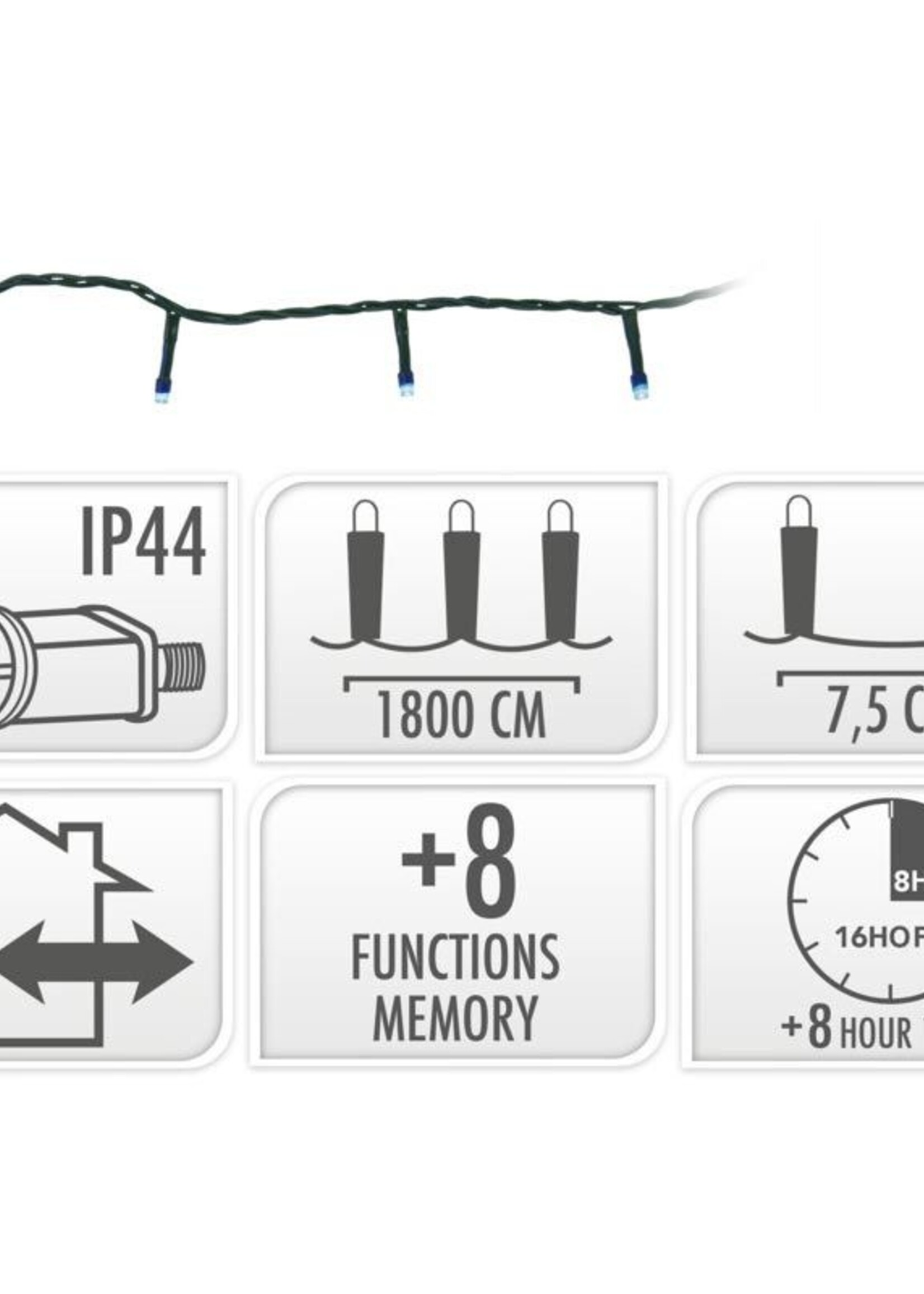 Kerstverlichting 240 led- 18m - Blauw - Timer - Lichtfuncties - Geheugen - Buiten