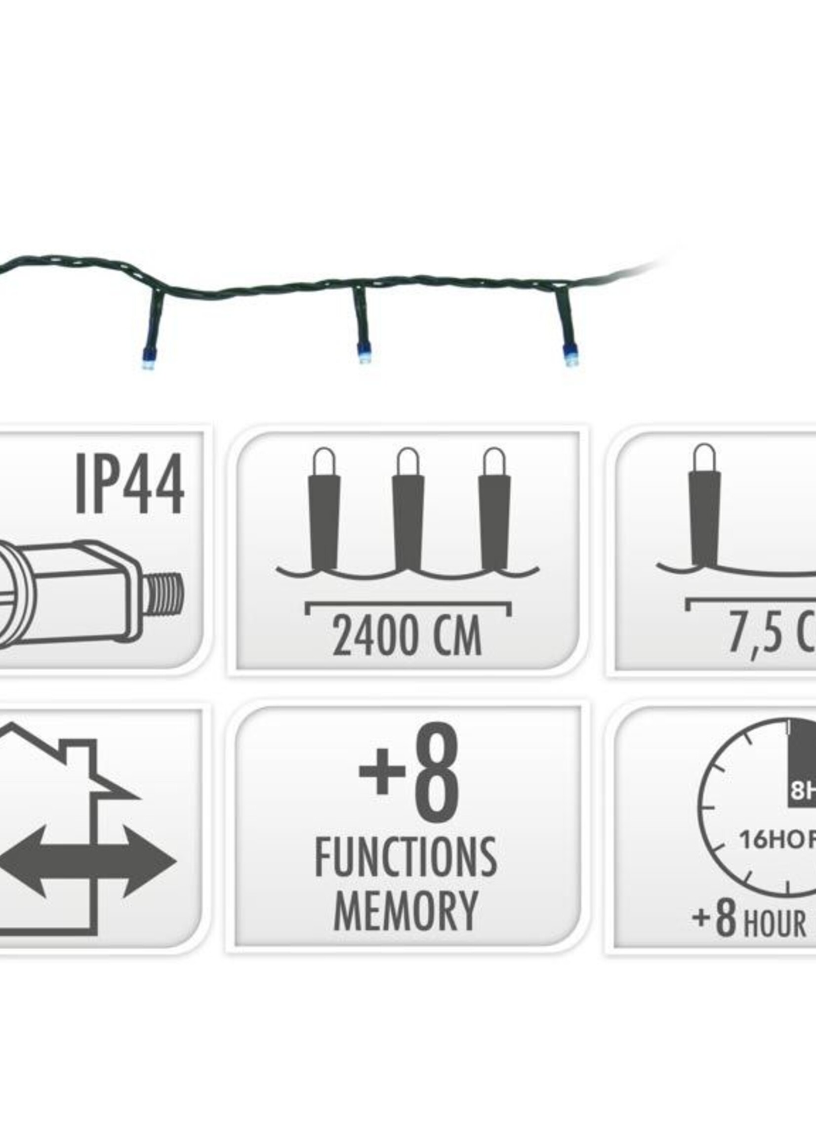 Kerstverlichting 320 led- 24m - blauw - Timer - Lichtfuncties - Geheugen - Buiten