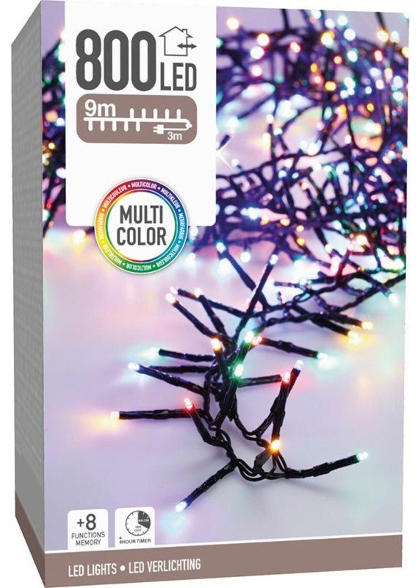 Maxi Cluster Kerstverlichting - 800 led - 12m - multicolor - Timer - Lichtfuncties - Geheugen - Buiten