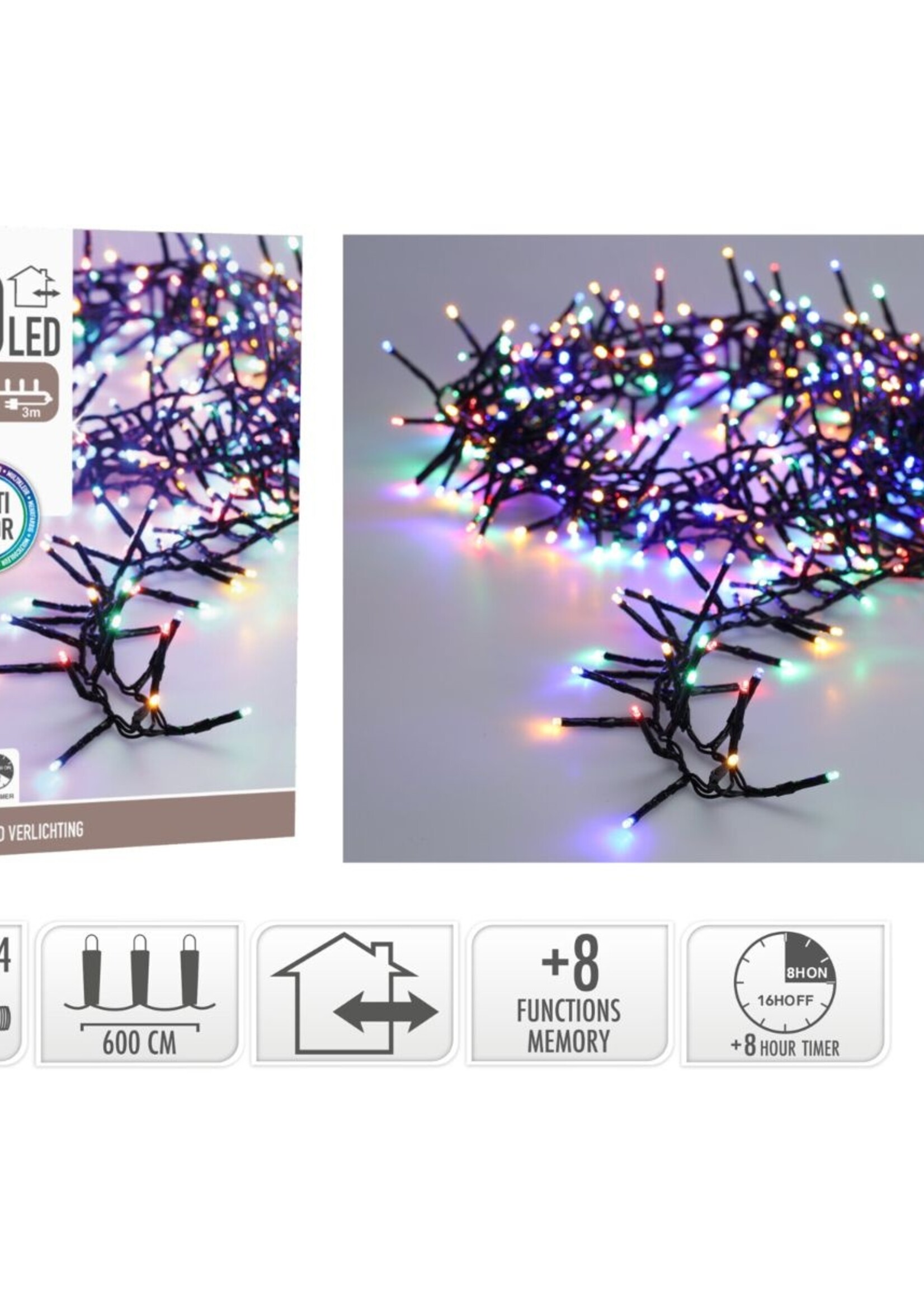 Maxi Cluster Kerstverlichting - 400 led - 6m - multicolor - Timer - Lichtfuncties - Geheugen - Buiten