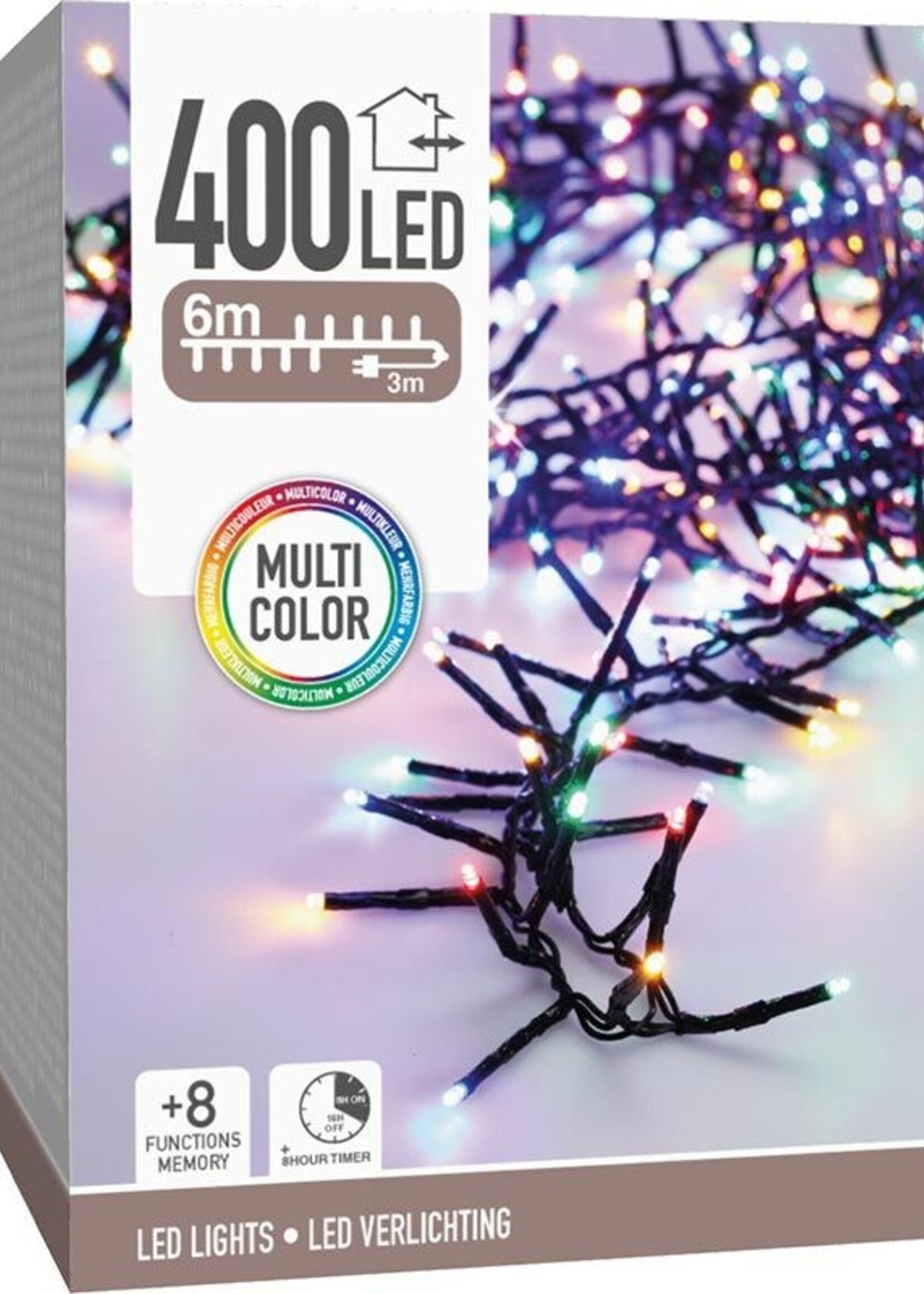 Maxi Cluster Kerstverlichting - 400 led - 6m - multicolor - Timer - Lichtfuncties - Geheugen - Buiten