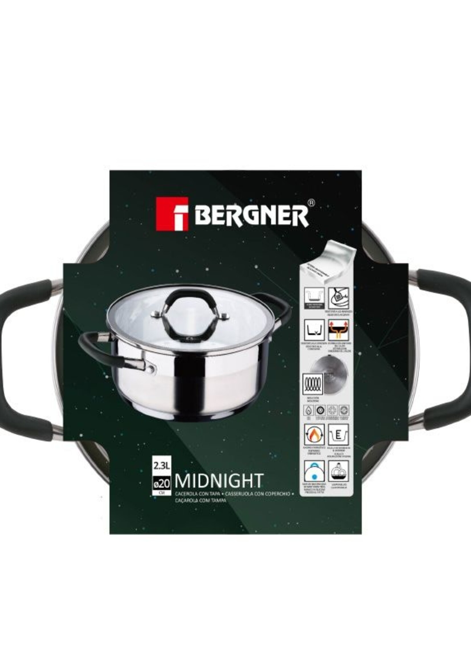 Bergner Midnight RVS Kookpan met  Deksel - Inductie - 20cm - 2.3L
