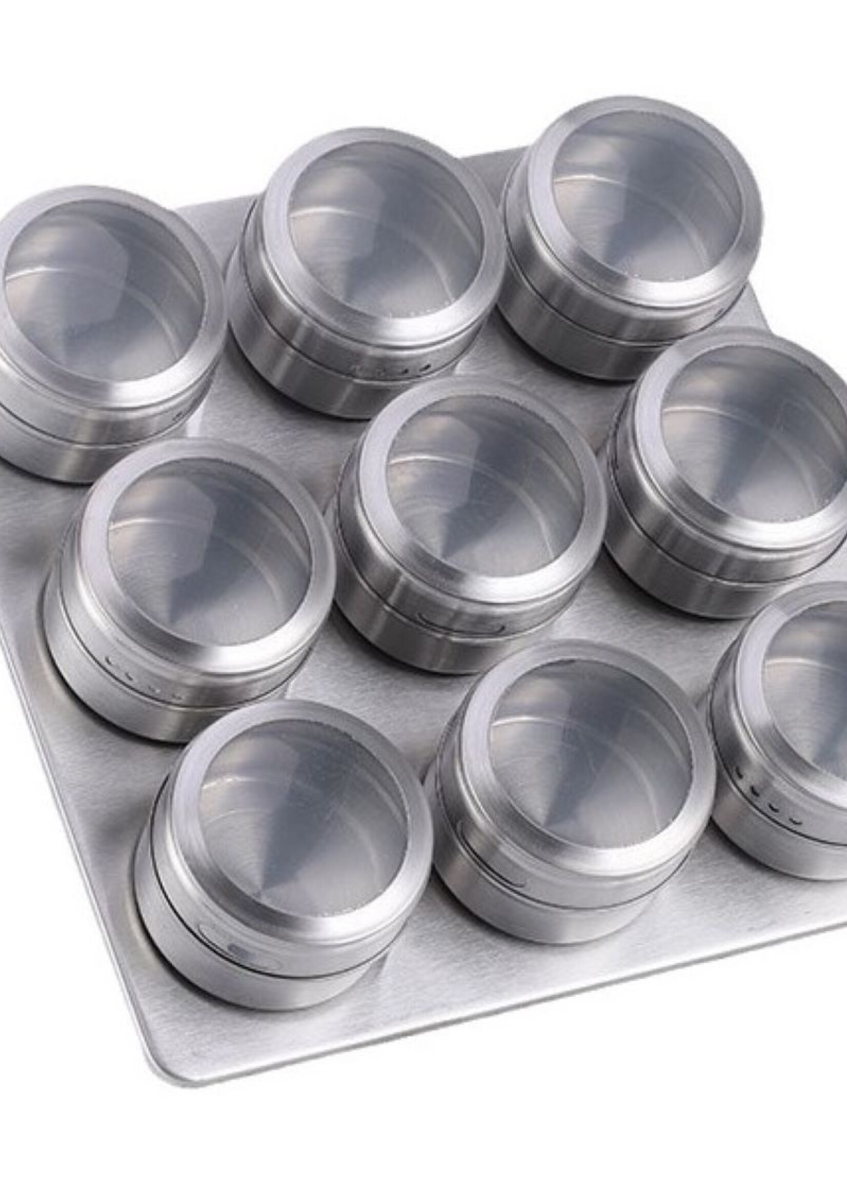 Ceruzo Kruidenrek Magnetisch - 9 RVS Kruidenpotjes
