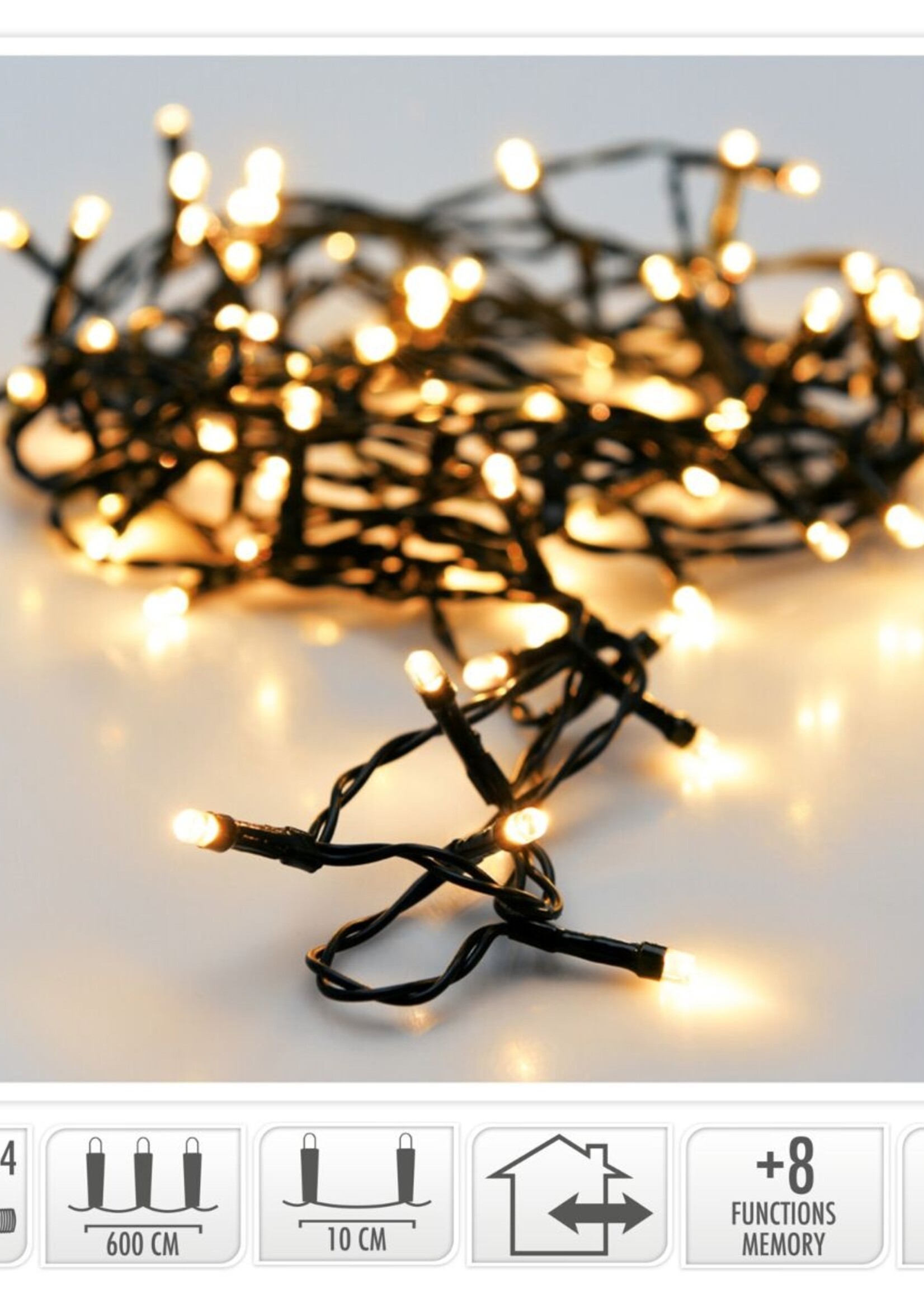Kerstverlichting 80 led- 6m - extra warm wit - Timer - Lichtfuncties - Geheugen - Buiten