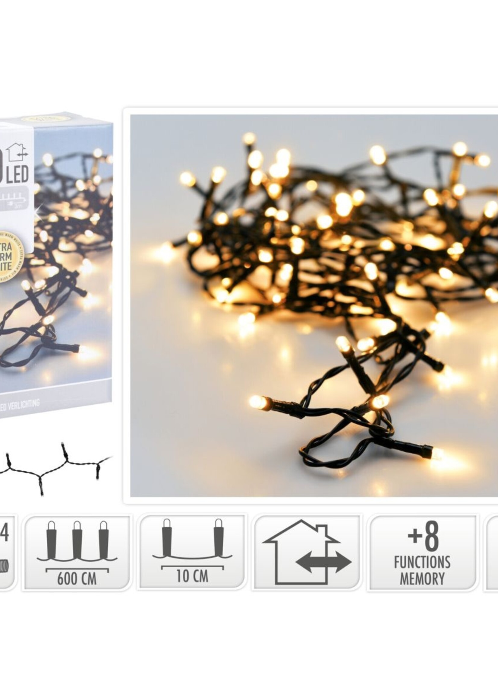 Kerstverlichting 80 led- 6m - extra warm wit - Timer - Lichtfuncties - Geheugen - Buiten
