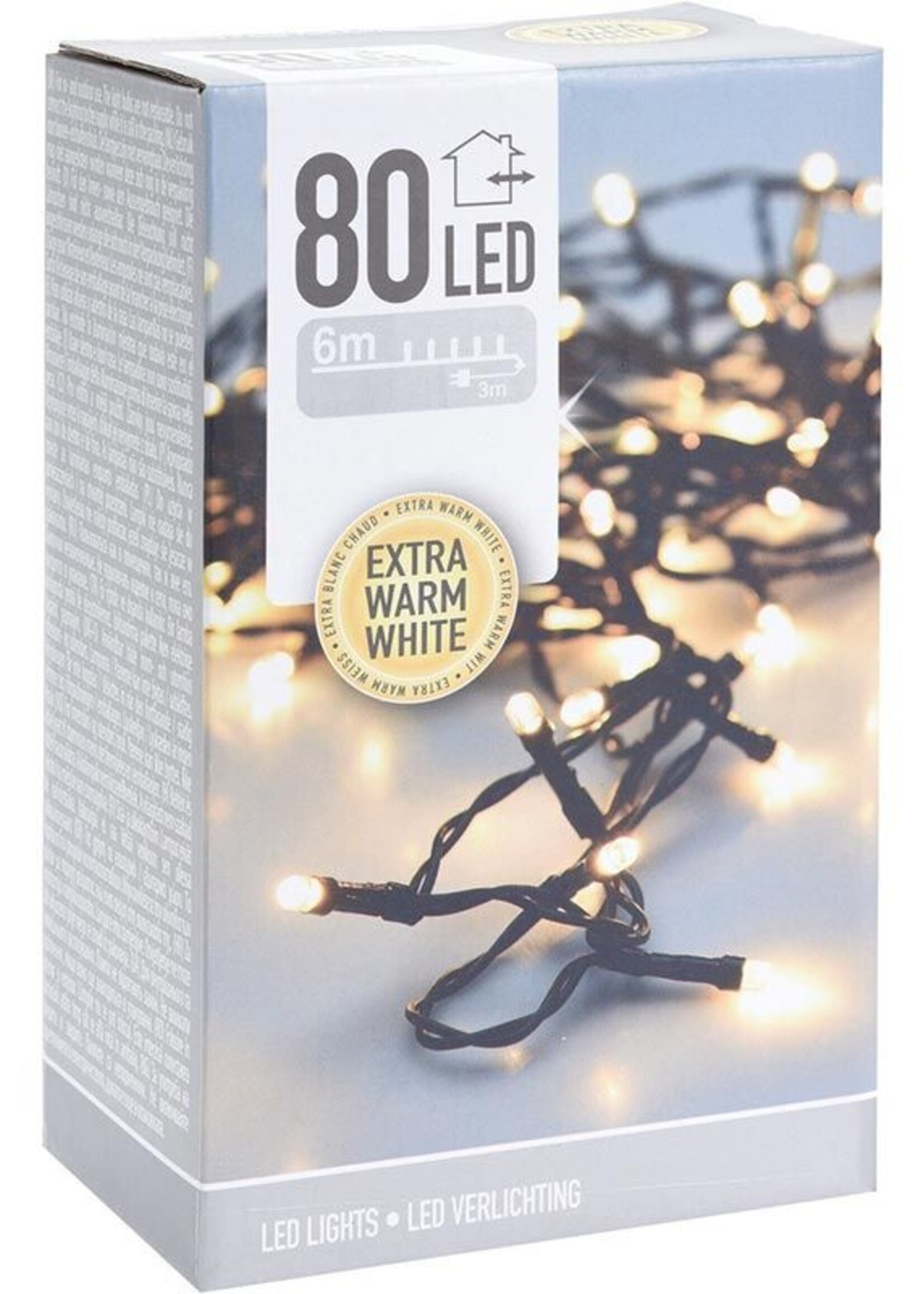 Kerstverlichting 80 led- 6m - extra warm wit - Timer - Lichtfuncties - Geheugen - Buiten