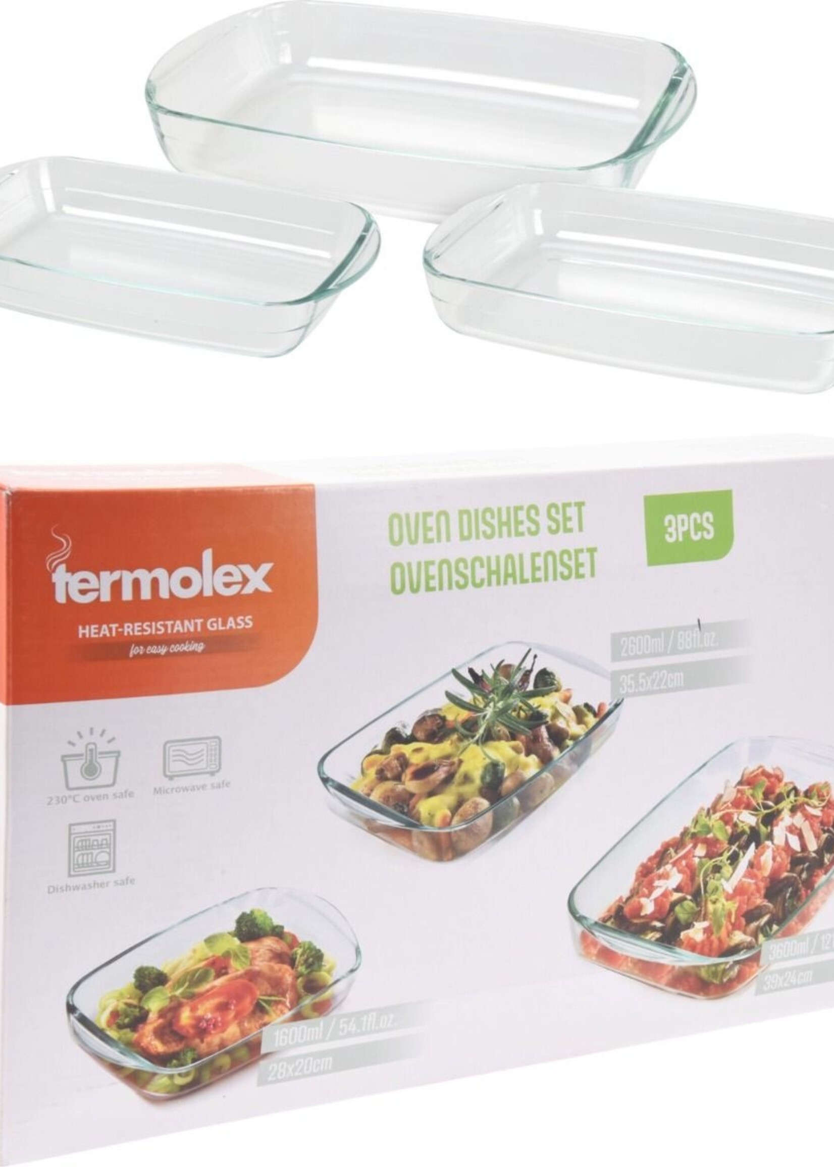 Termolex Ovenschalen Set - 3-delig - 1.6L -2.6L - 3.6L - Glas - Vaatwasserbestendig
