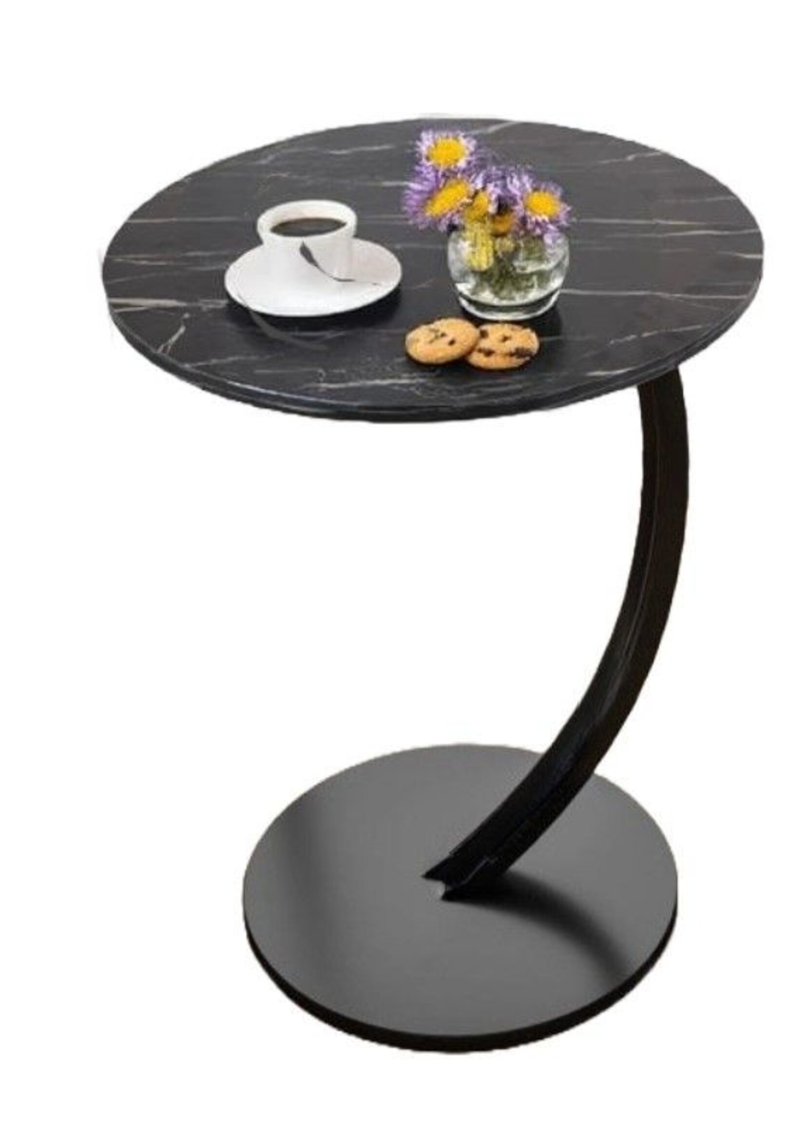 Ceruzo Bijzettafel - Zwart Gemarmerd Blad - rond 40 cm - hoog 60 cm