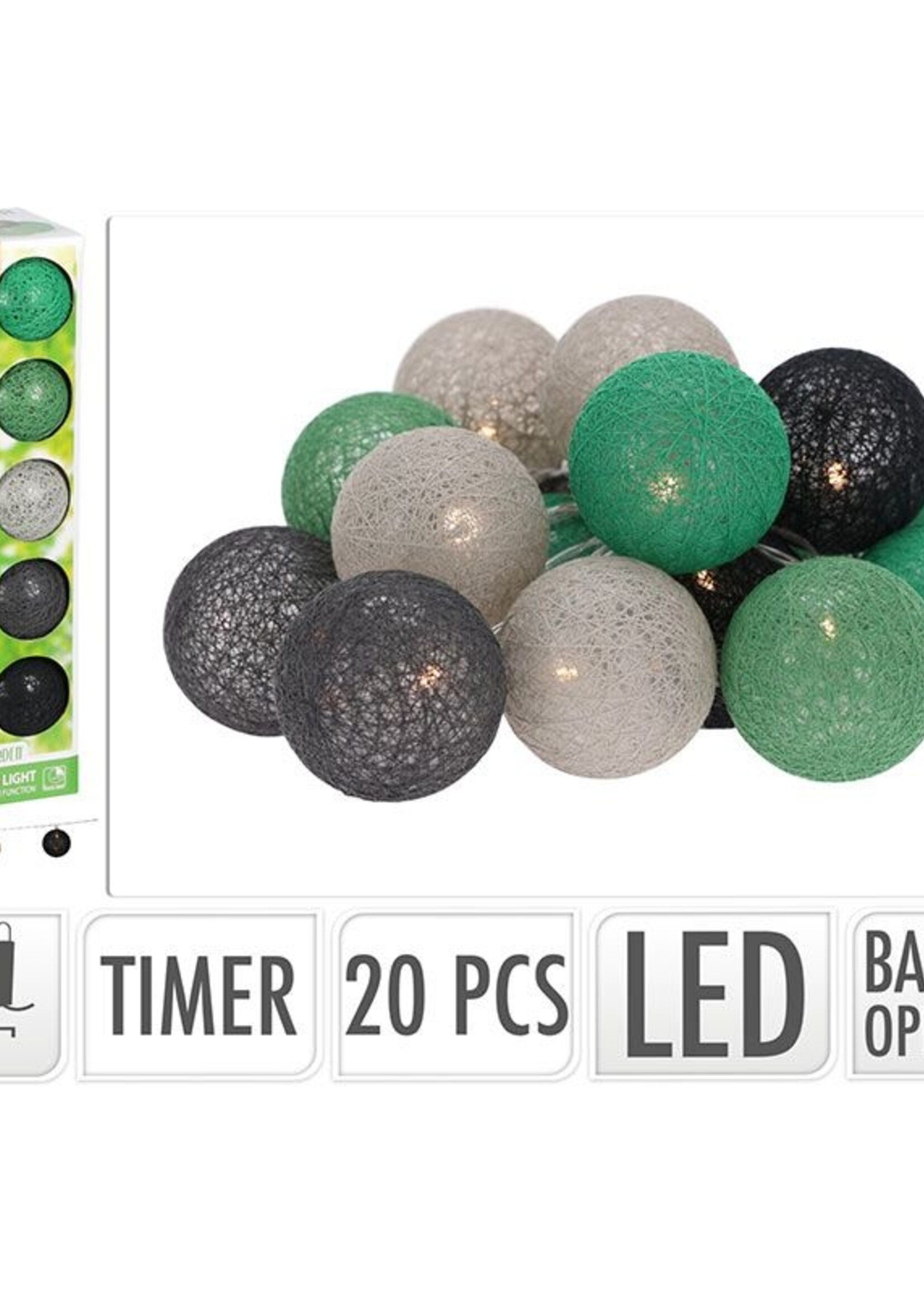 ProGarden Decoratieslinger verlicht - 20 LED Lampionnen van Katoen - met Timer - Groen