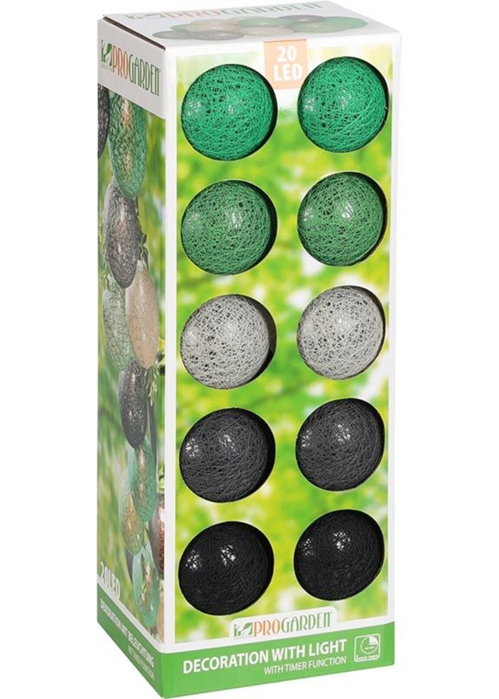 ProGarden Decoratieslinger verlicht - 20 LED Lampionnen van Katoen - met Timer - Groen