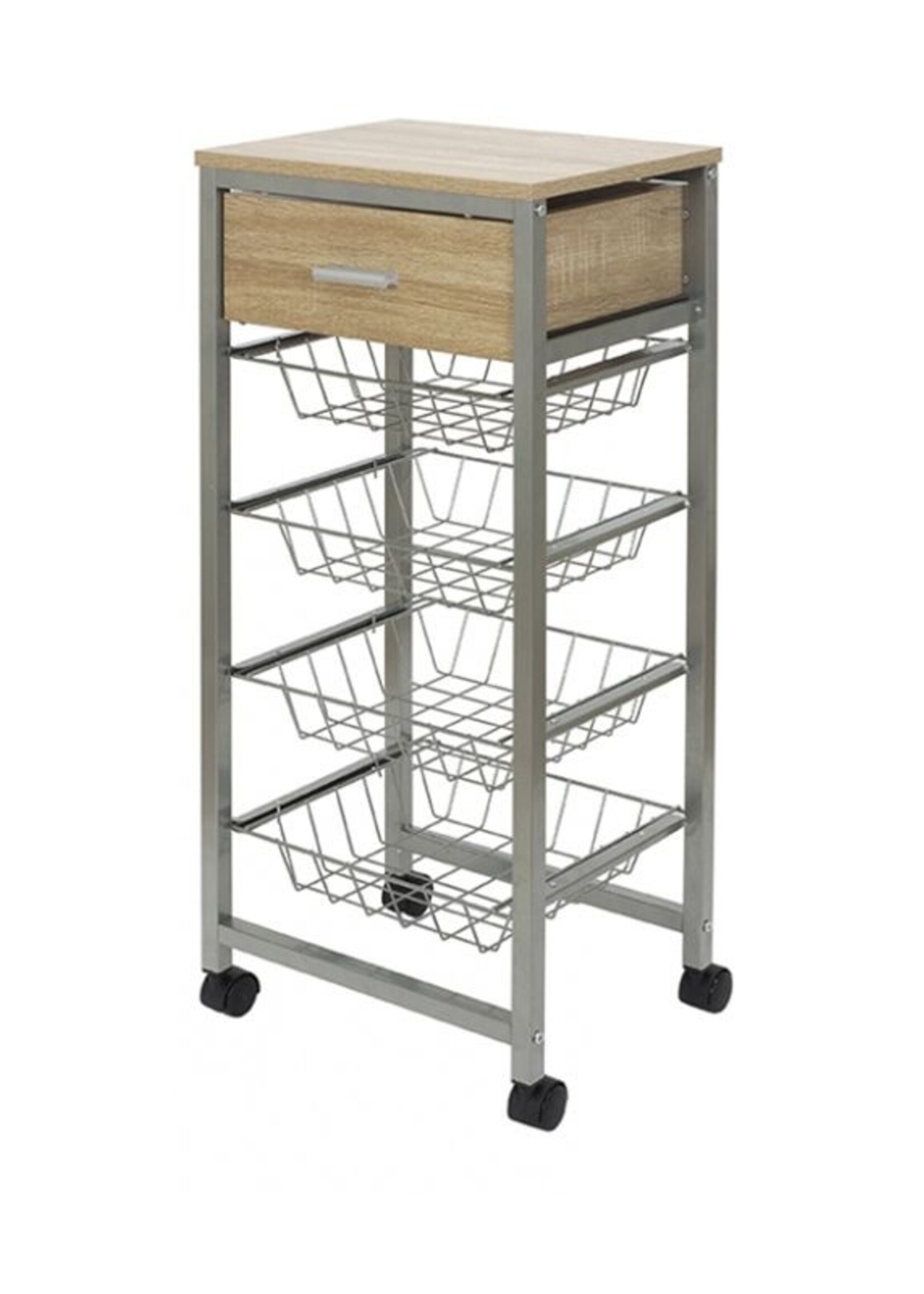 Duett Keukentrolley op Wieltjes - 4 Uitneembare Manden - 1 Lade