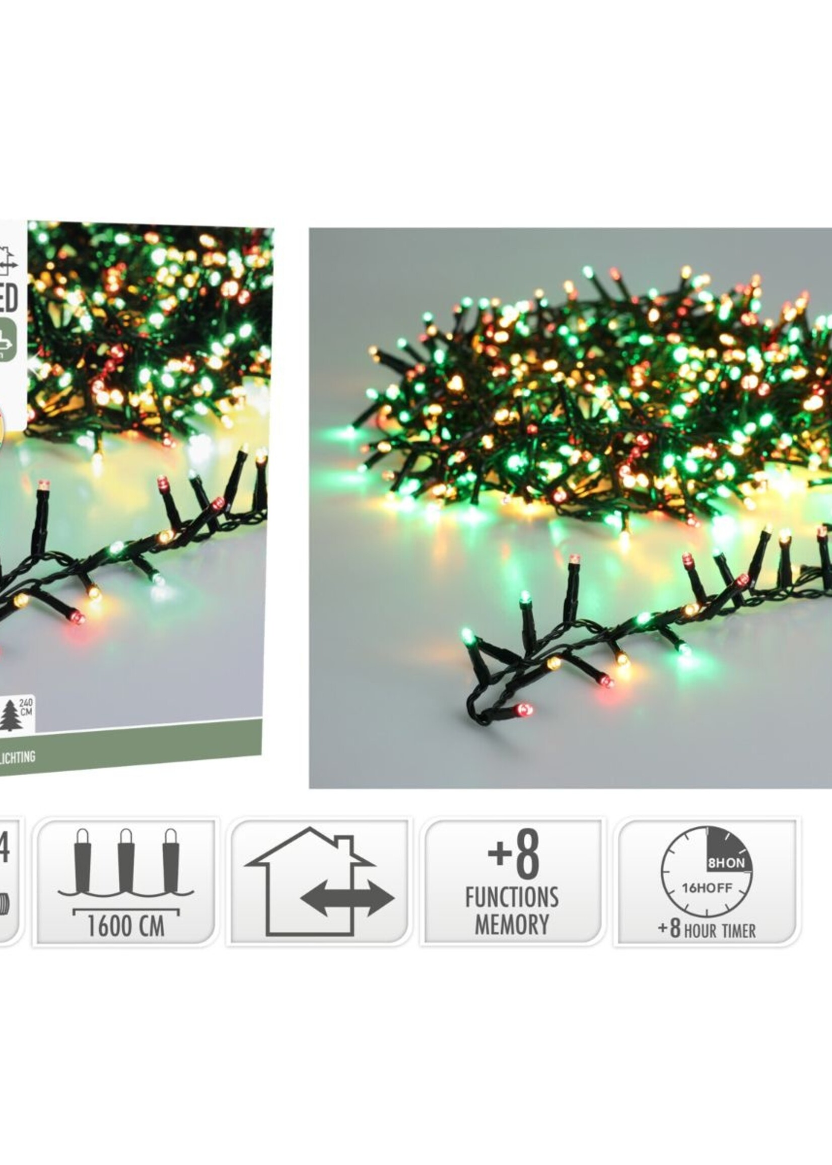 Microcluster - 800 led - 16m - three tone traditional - Timer - Lichtfuncties - Geheugen - Buiten