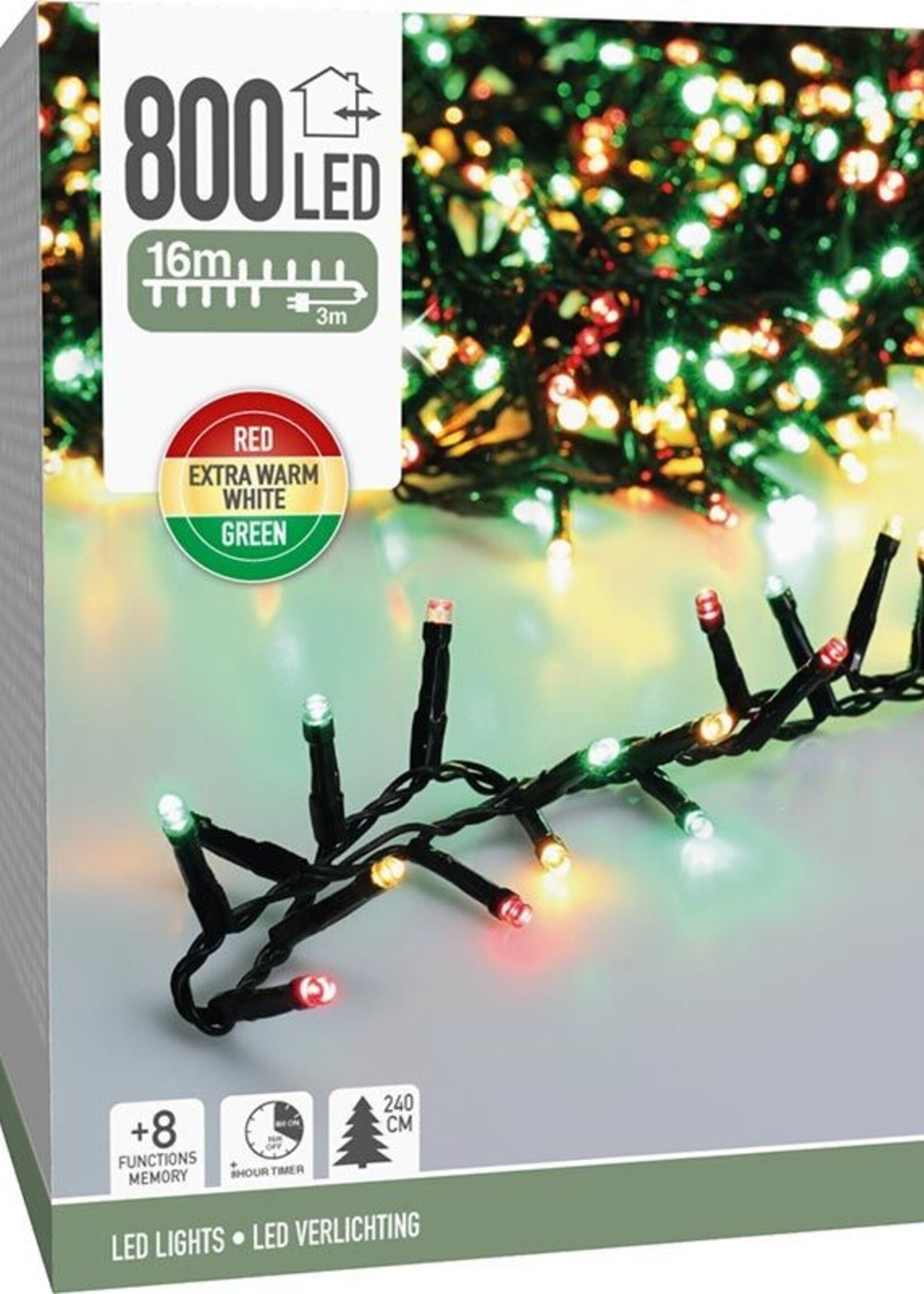 Microcluster - 800 led - 16m - three tone traditional - Timer - Lichtfuncties - Geheugen - Buiten