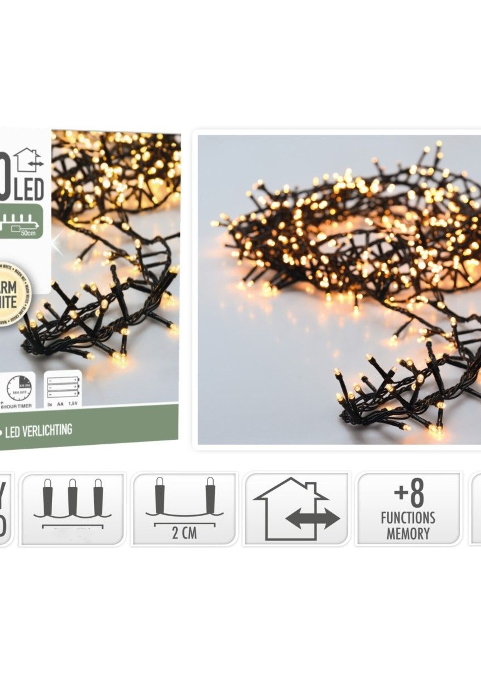 Micro Cluster 200 led - 4m - warm wit - Batterij - Lichtfuncties - Geheugen - Timer