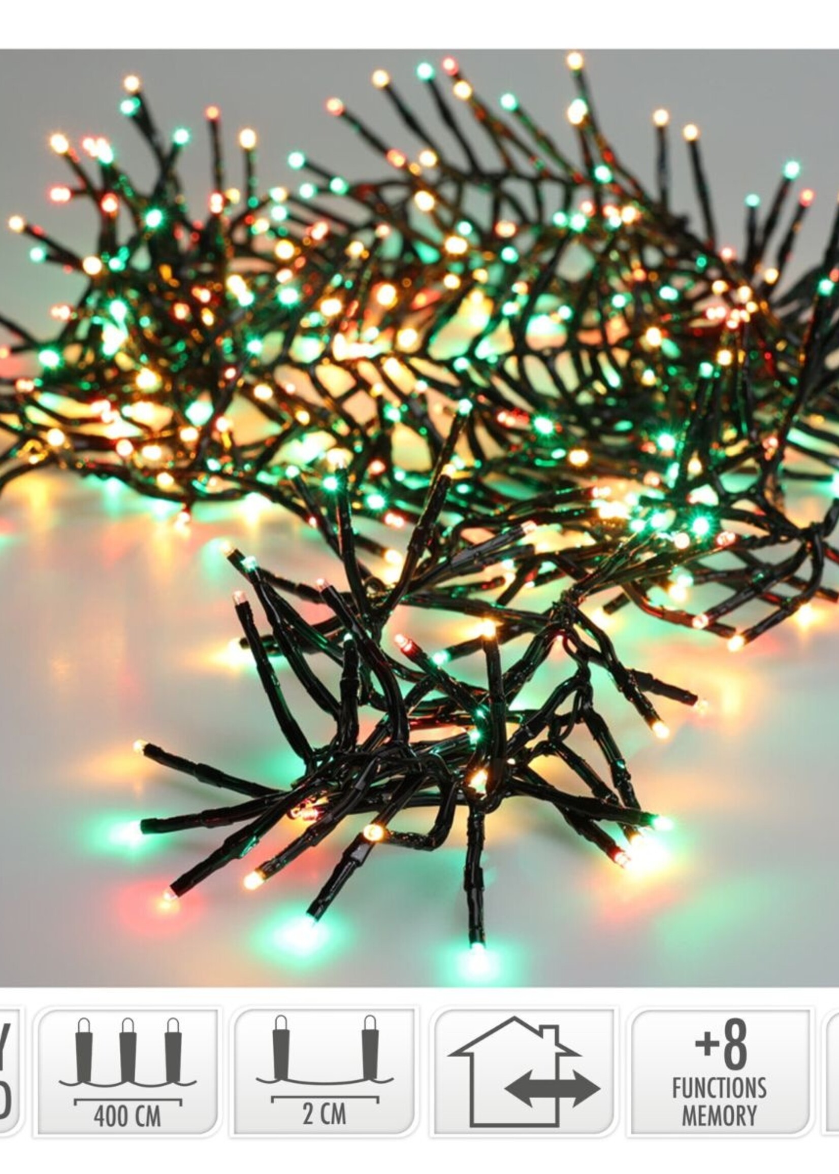 Micro Cluster 200 led - 4m - three tone traditional - Batterij - Lichtfuncties - Geheugen - Timer