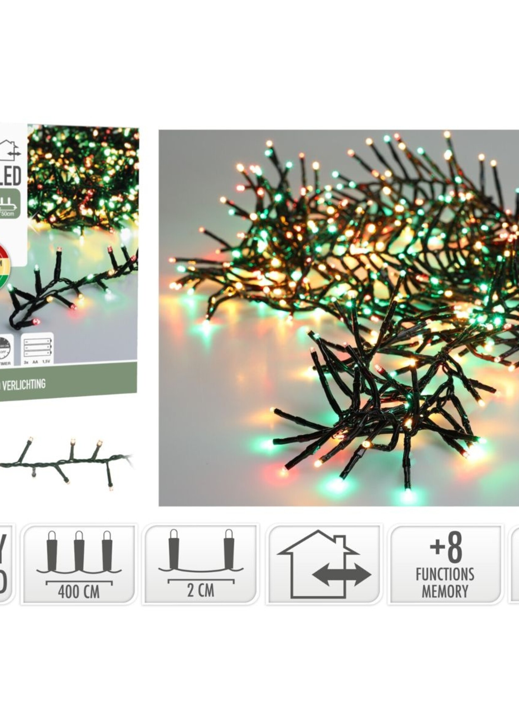 Micro Cluster 200 led - 4m - three tone traditional - Batterij - Lichtfuncties - Geheugen - Timer