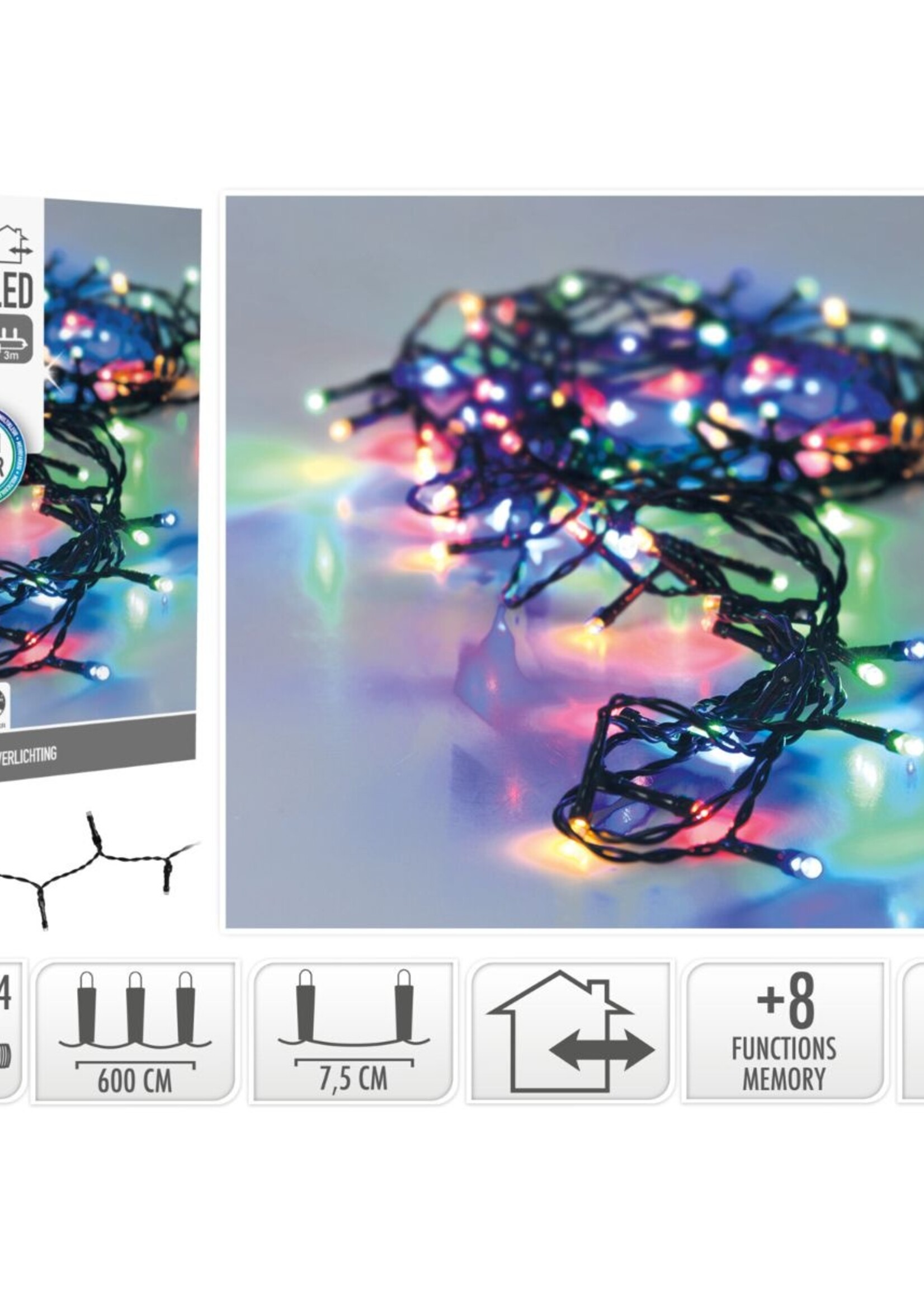 Kerstverlichting 80 led- 6m - multicolor - Timer - Lichtfuncties - Geheugen - Buiten