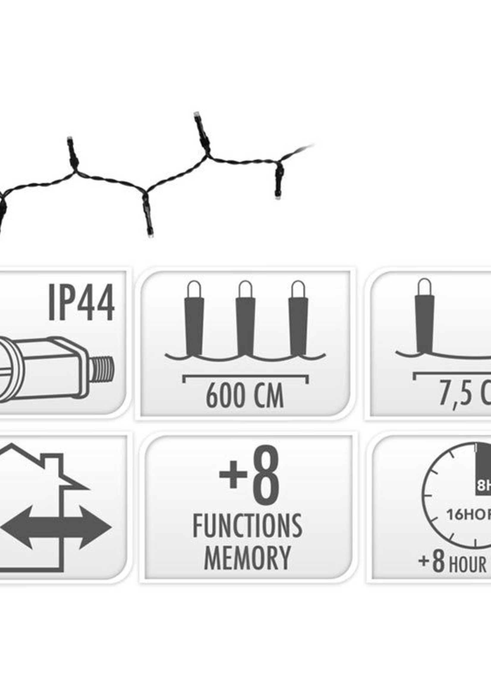 Kerstverlichting 80 led- 6m - multicolor - Timer - Lichtfuncties - Geheugen - Buiten
