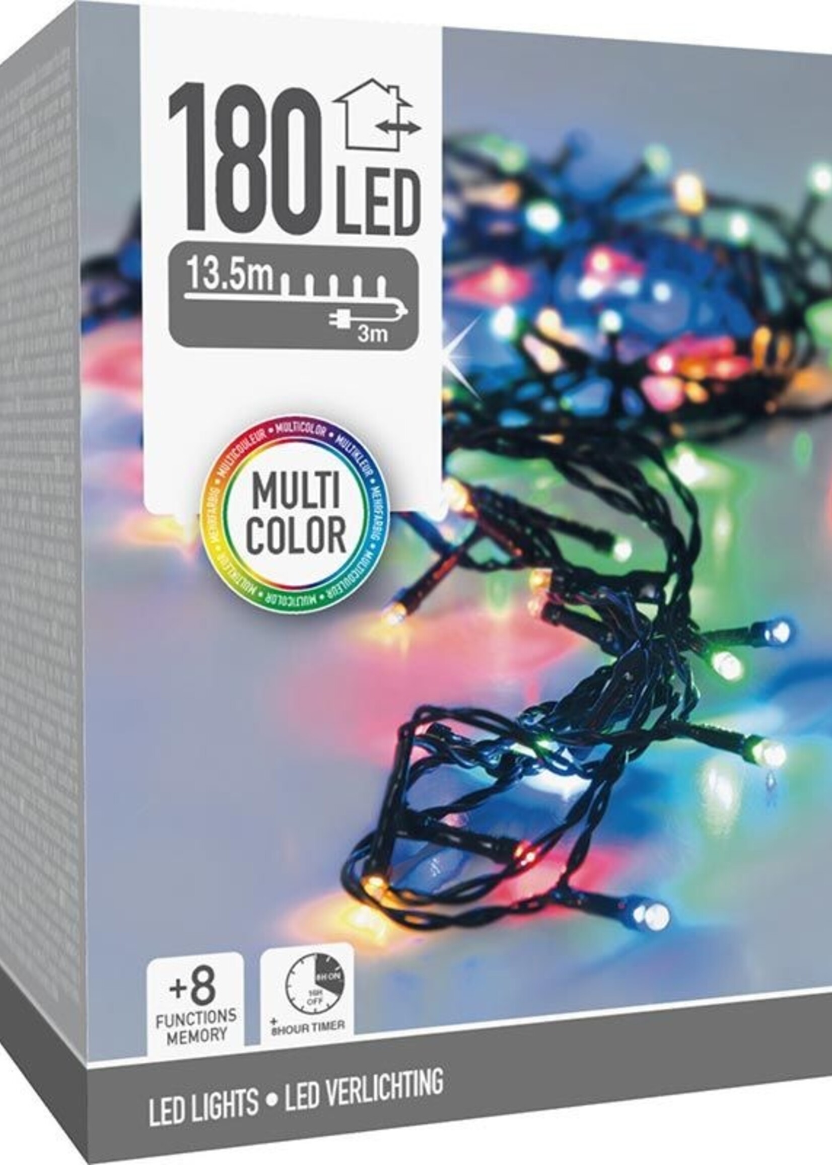 Kerstverlichting 180 led- 13.5m - multicolor - Timer - Lichtfuncties - Geheugen - Buiten