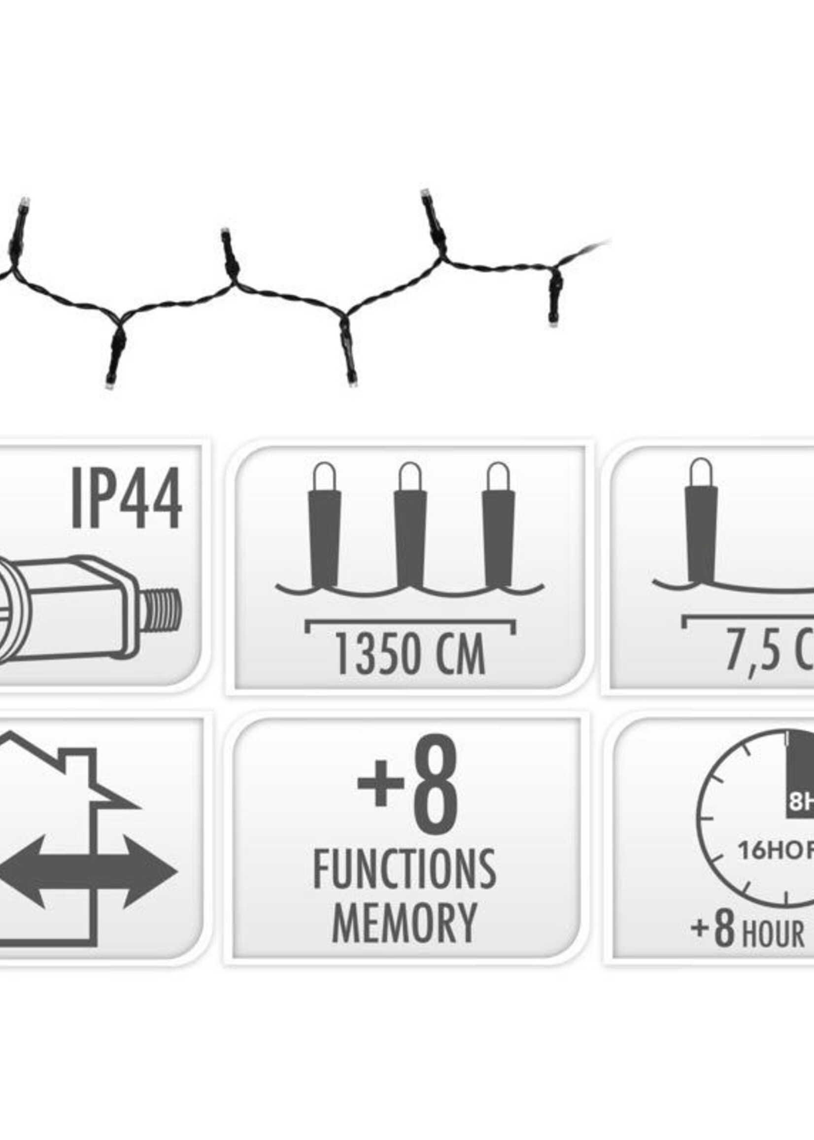 Kerstverlichting 180 led- 13.5m - multicolor - Timer - Lichtfuncties - Geheugen - Buiten