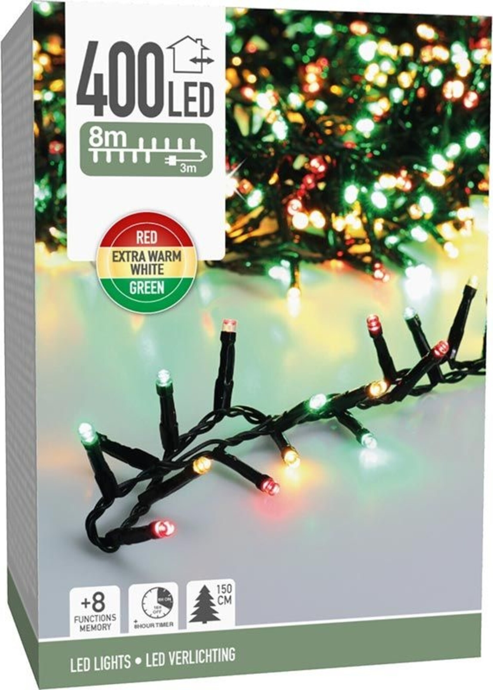 Microcluster - 400 led - 8m - three tone traditional - Timer - Lichtfuncties - Geheugen - Buiten