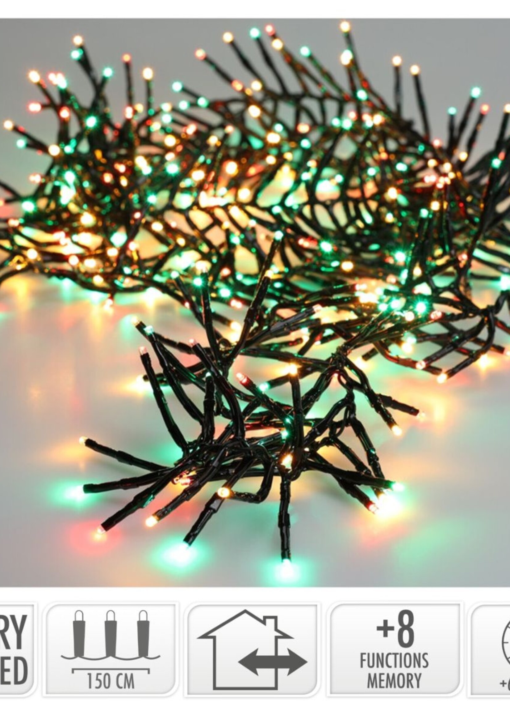 Clusterverlichting 192 led -  1.4m - three tone traditional - Batterij - Lichtfuncties - Geheugen - Timer