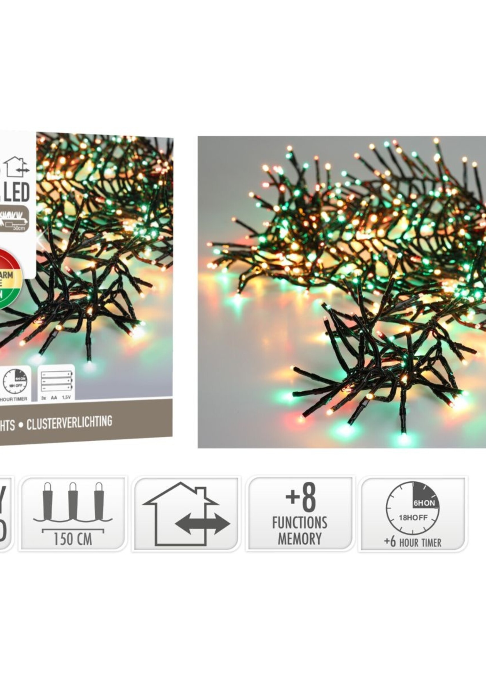 Clusterverlichting 192 led -  1.4m - three tone traditional - Batterij - Lichtfuncties - Geheugen - Timer