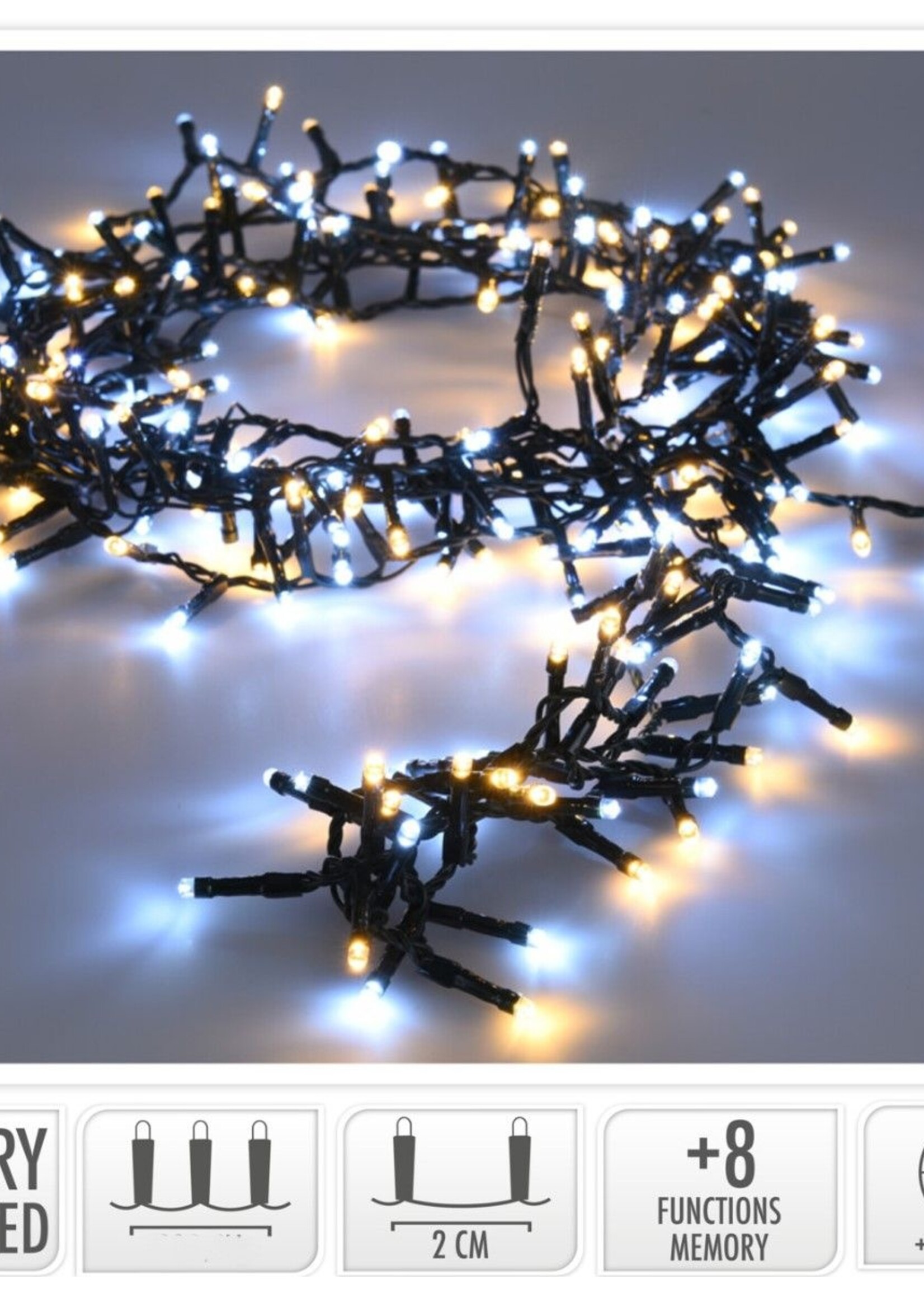 Micro Cluster 200 led - 4m - two tone adorable - Batterij - Lichtfuncties - Geheugen - Timer