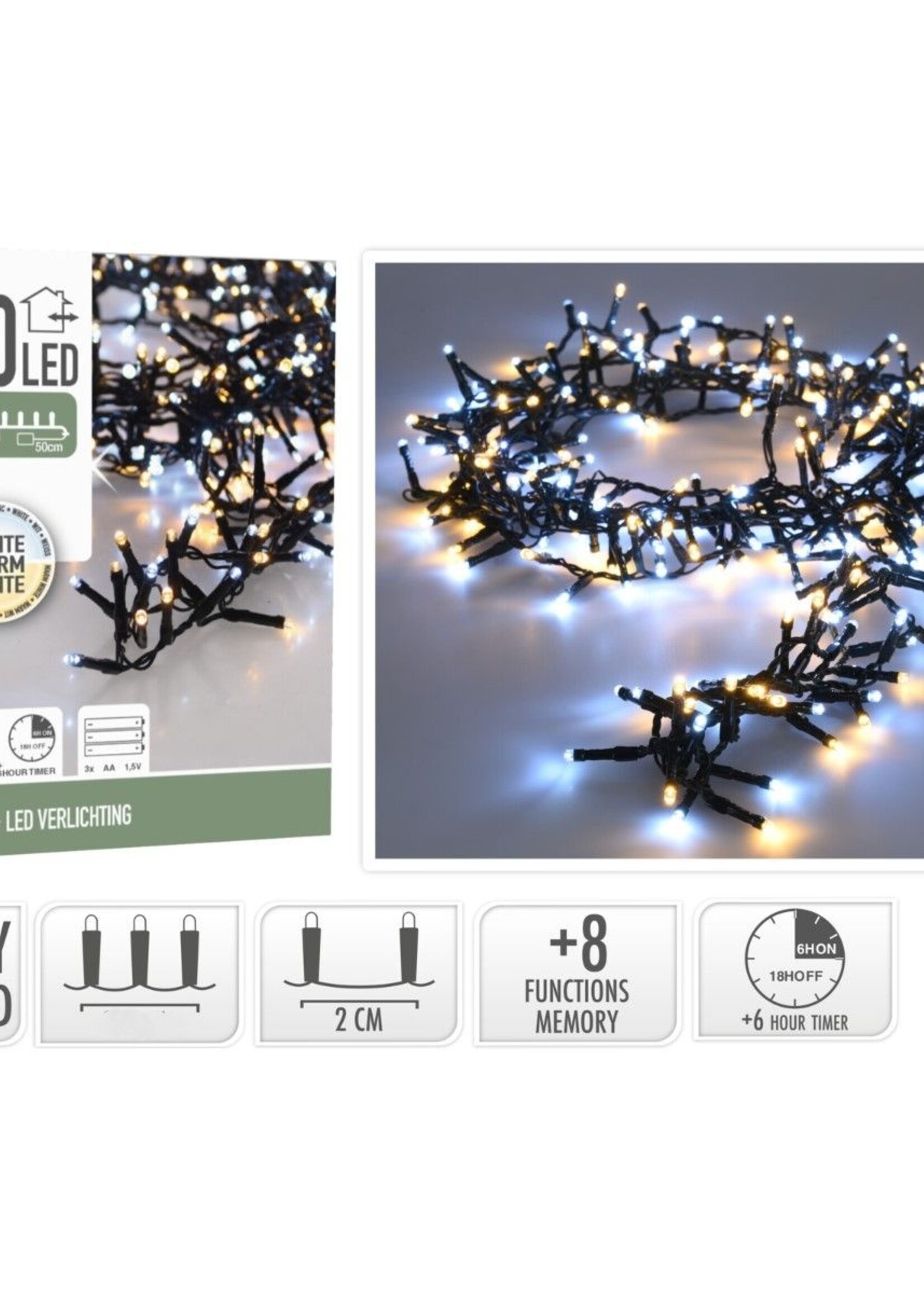 Micro Cluster 200 led - 4m - two tone adorable - Batterij - Lichtfuncties - Geheugen - Timer