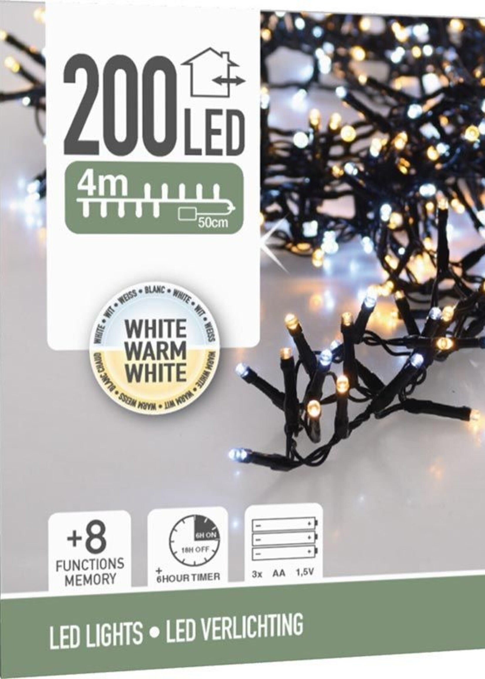 Micro Cluster 200 led - 4m - two tone adorable - Batterij - Lichtfuncties - Geheugen - Timer