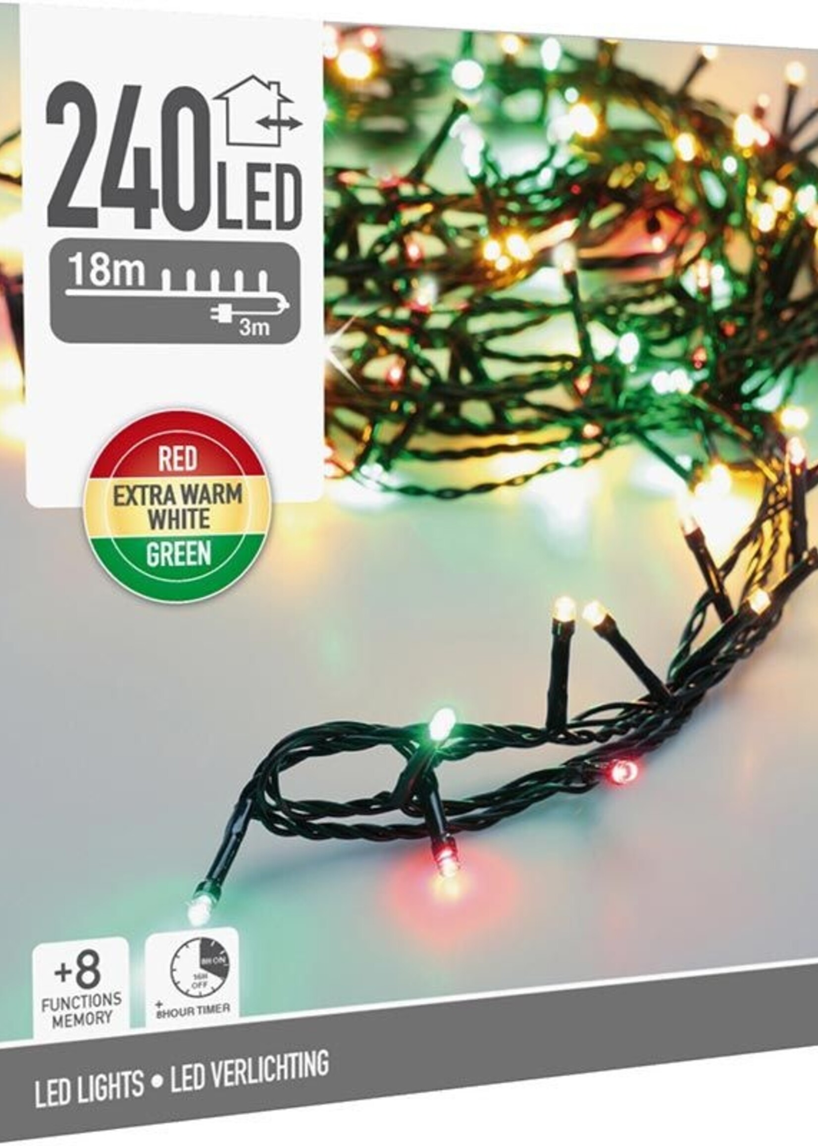 Kerstverlichting 240 led- 18m - three tone traditional - Timer - Lichtfuncties - Geheugen - Buiten
