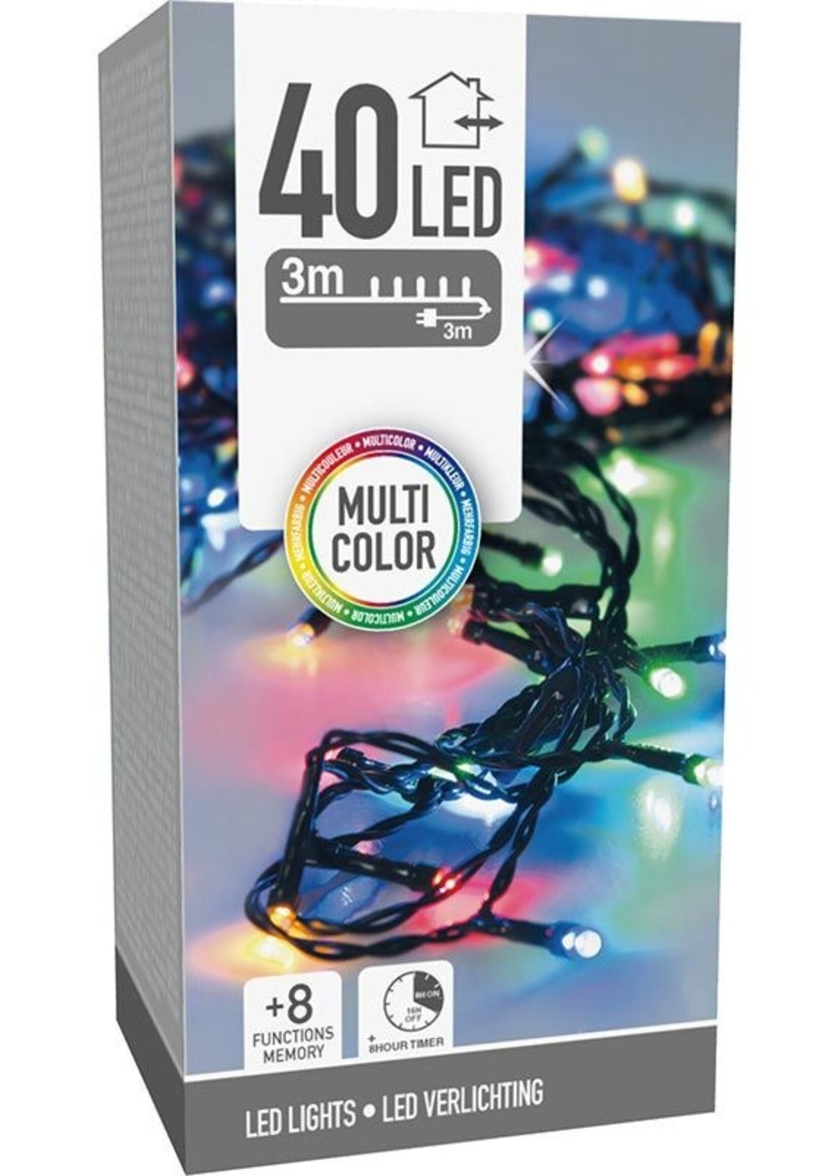 Kerstverlichting 40 led- 3m - multicolor - Timer - Lichtfuncties - Geheugen - Buiten