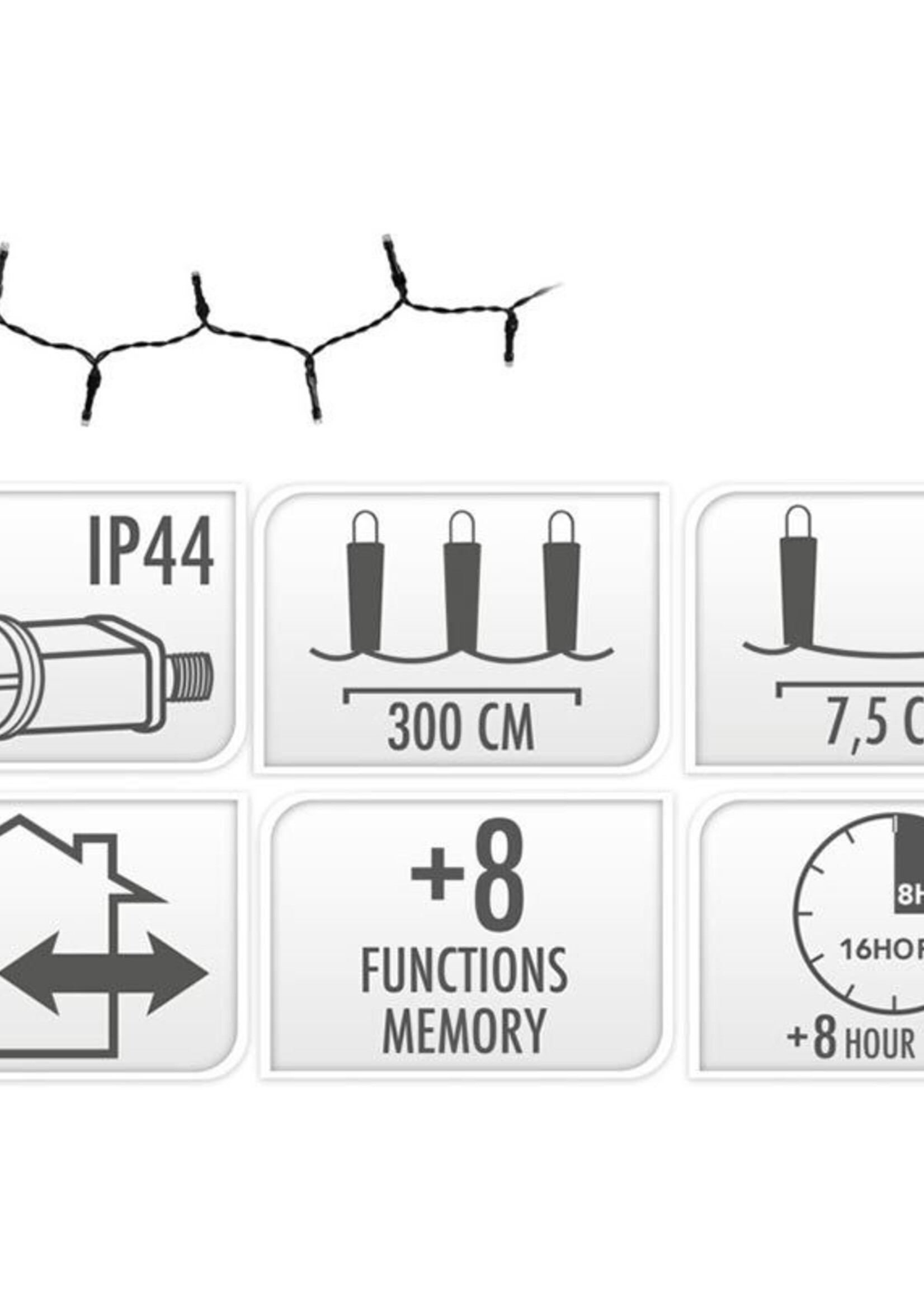 Kerstverlichting 40 led- 3m - multicolor - Timer - Lichtfuncties - Geheugen - Buiten