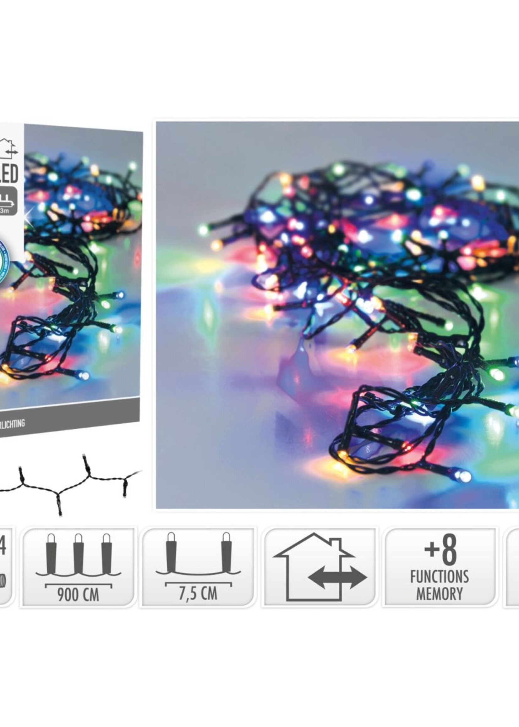 Kerstverlichting 120 led- 9m - multicolor - Timer - Lichtfuncties - Geheugen - Buiten