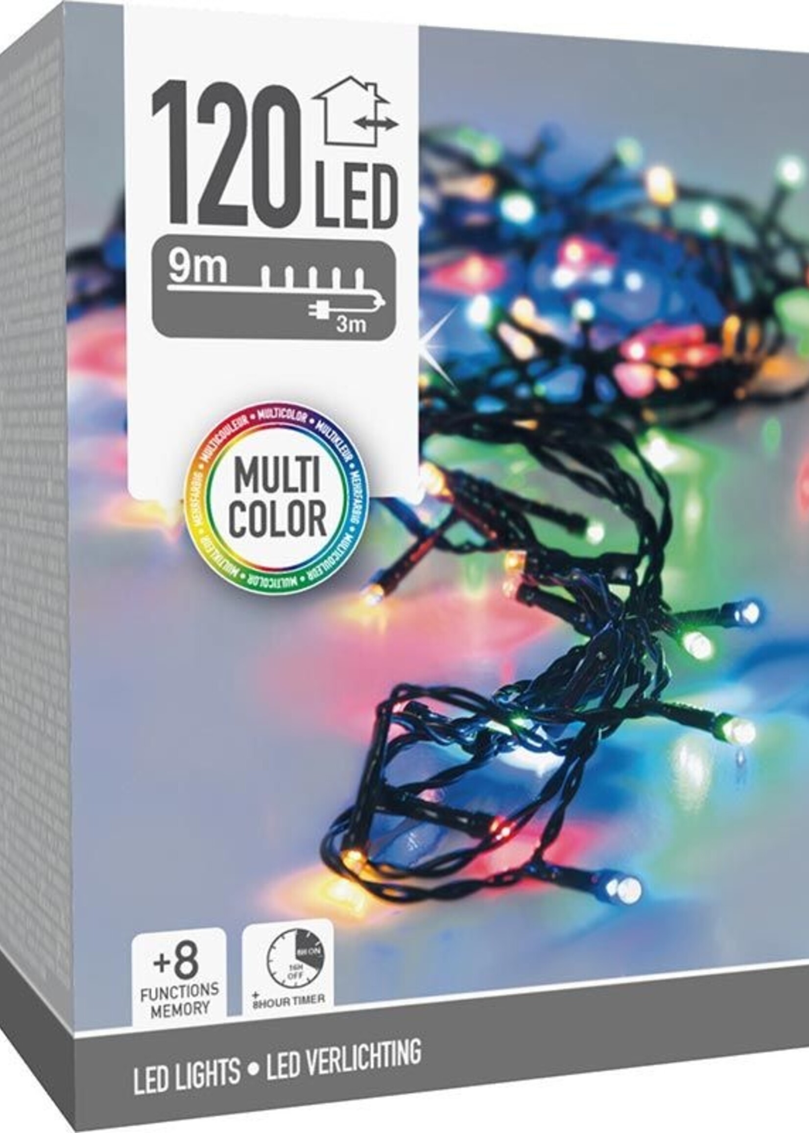 Kerstverlichting 120 led- 9m - multicolor - Timer - Lichtfuncties - Geheugen - Buiten