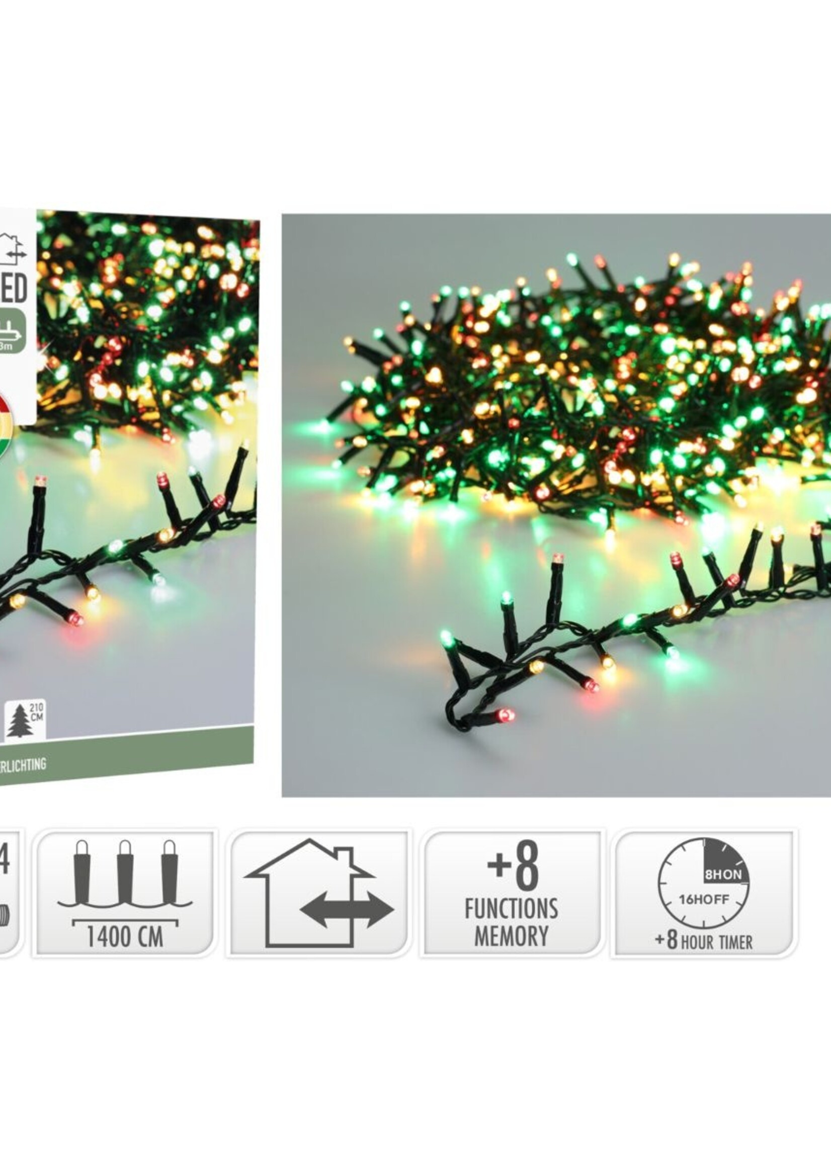 Microcluster - 700 led - 14m - three tone traditional - Timer - Lichtfuncties - Geheugen - Buiten