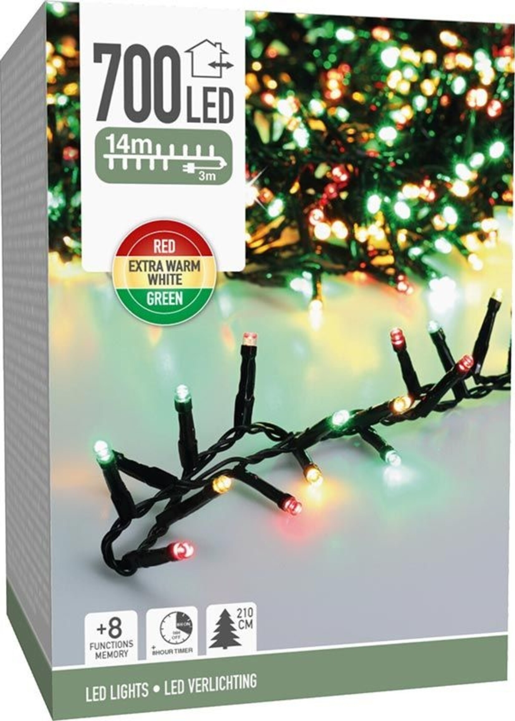 Microcluster - 700 led - 14m - three tone traditional - Timer - Lichtfuncties - Geheugen - Buiten